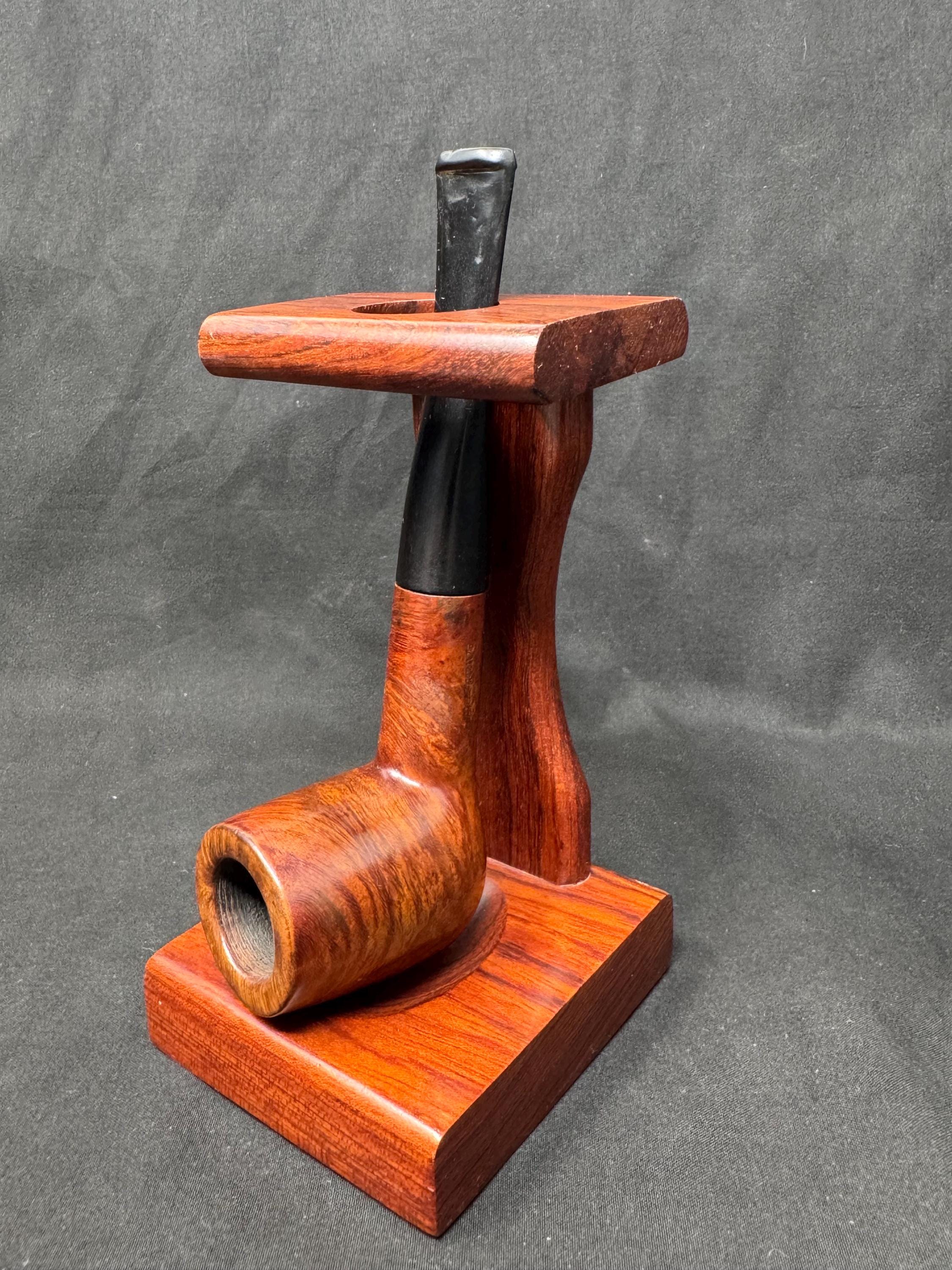 Mid-Century Modern Solitaire Pipe Stand | Mahogany & Glass NOS Display Rack