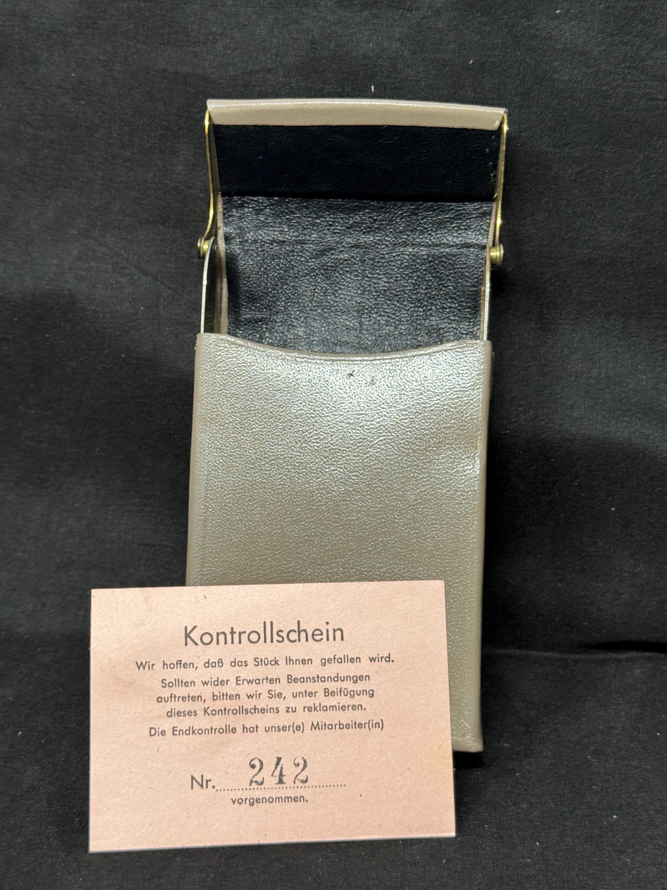 German Leather & Metal Cigarette Case Hard Shell with Hinges Original Kontrollschein 4