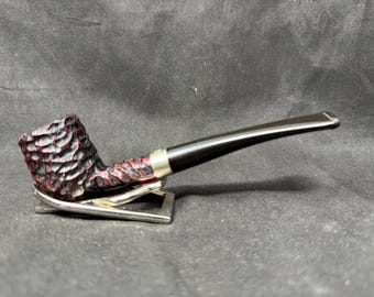 Irish Estate Peterson: Junior Rusticated Nickel Mounted Straight Billiard Fishtail Tobacco Pipe.mint condition.