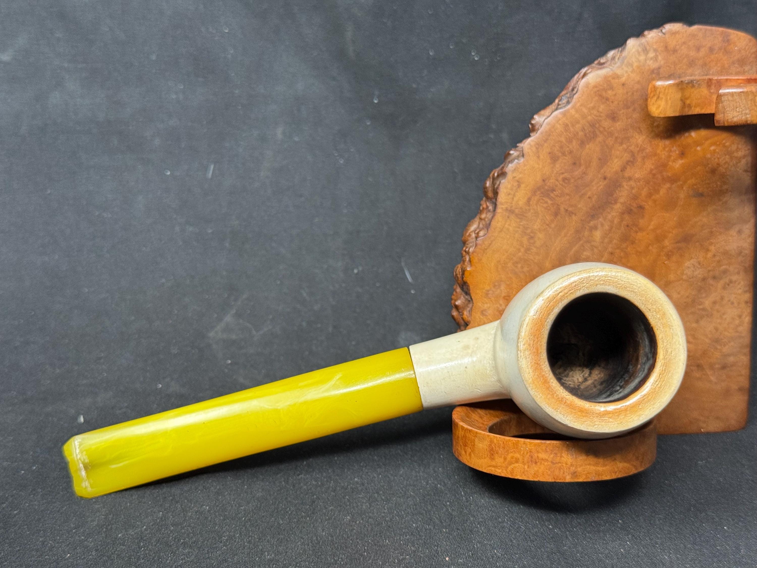 Antique Straight Billiard Meerschaum Pipe, Amber Stem, Unsigned c.1900 3