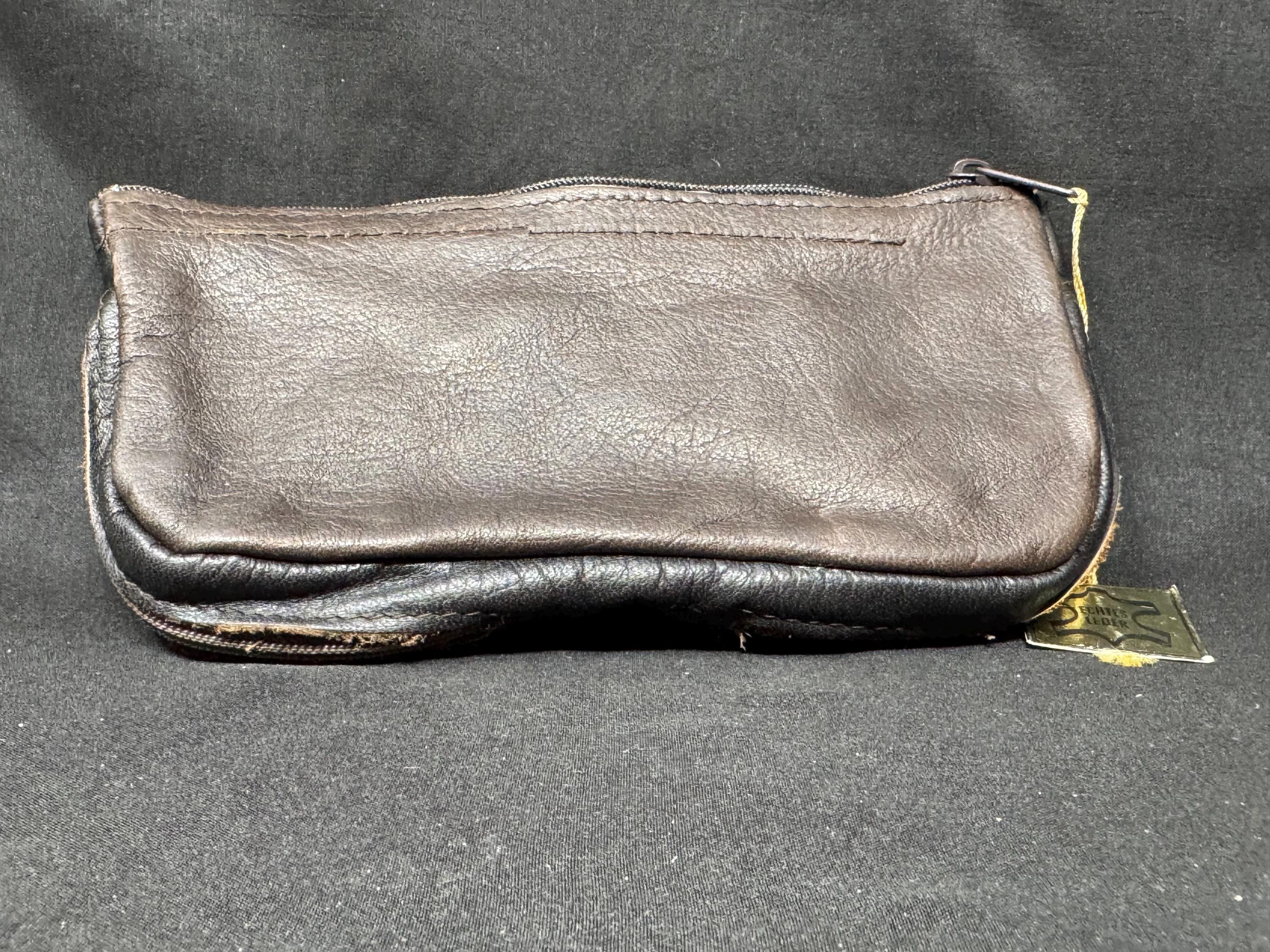 German Vintage Leather Dual-Compartment Pipe & Tobacco Pouch NOS - Mid-Century 2