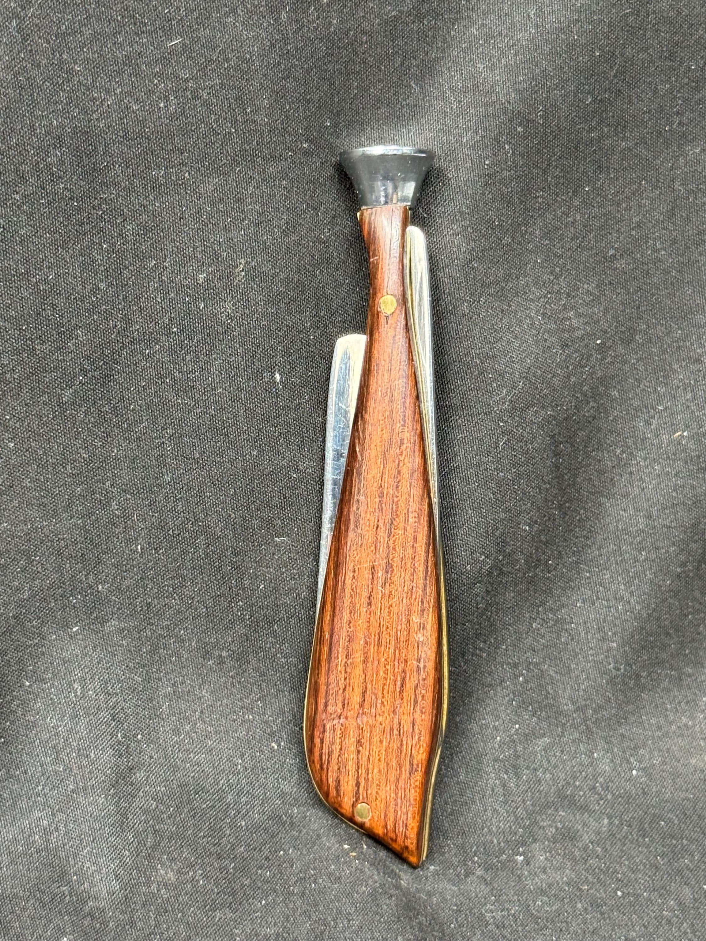 Vintage Modernist Three-in-One Pipe Tool | 4in Black Acrylic Tamper Reamer | Mid-Century Design