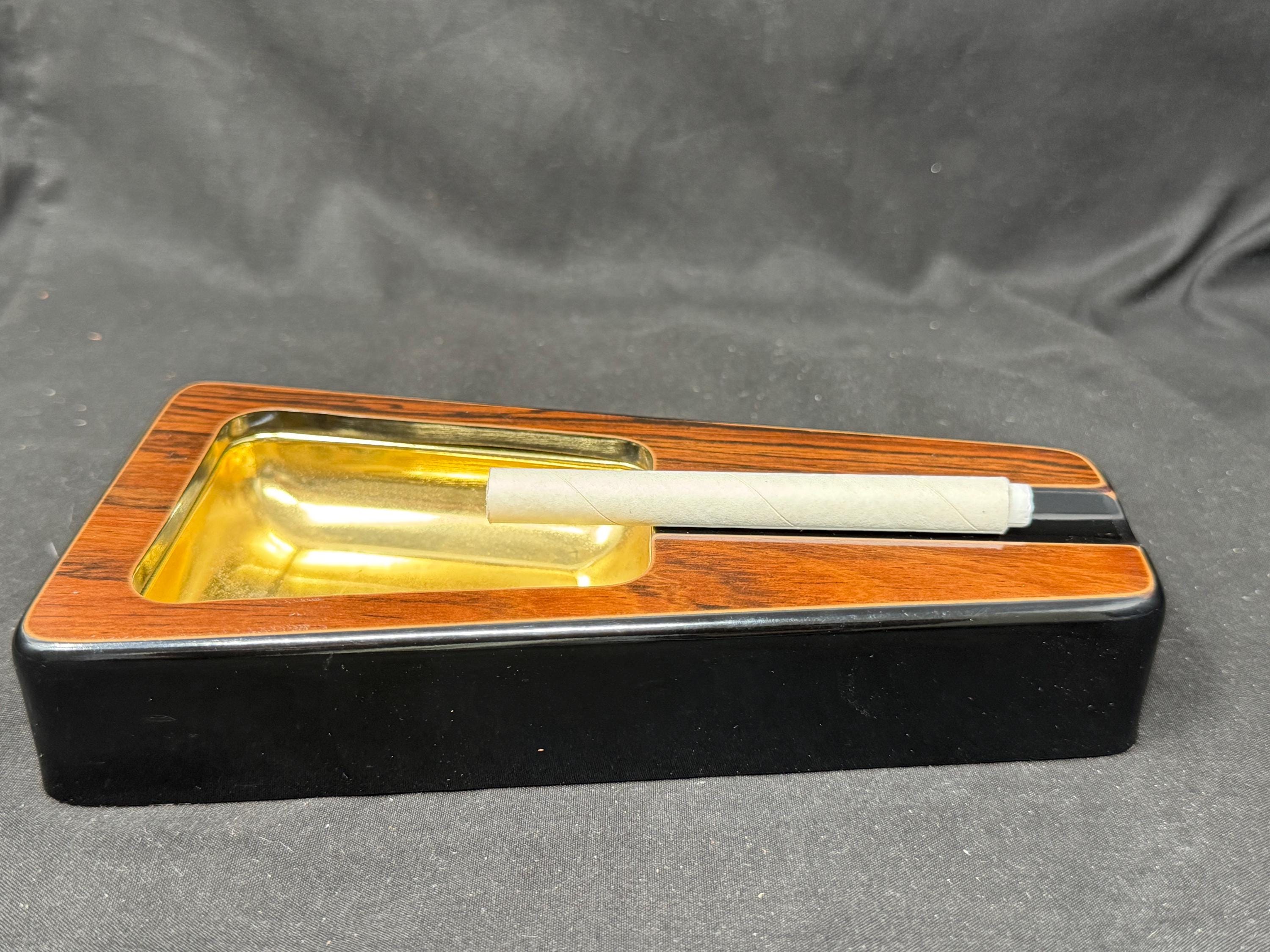 Mid-Century Modern Trapezoid Brass & Wood Ashtray - Dunhill-Style Smoking Accessory, c.1950s-70s 2