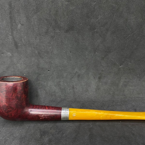 Irish Estates: Peterson Dublin (15) Smooth Straight Billiard silver band Pipe amber color stem. Mint Condition(SKU 122)