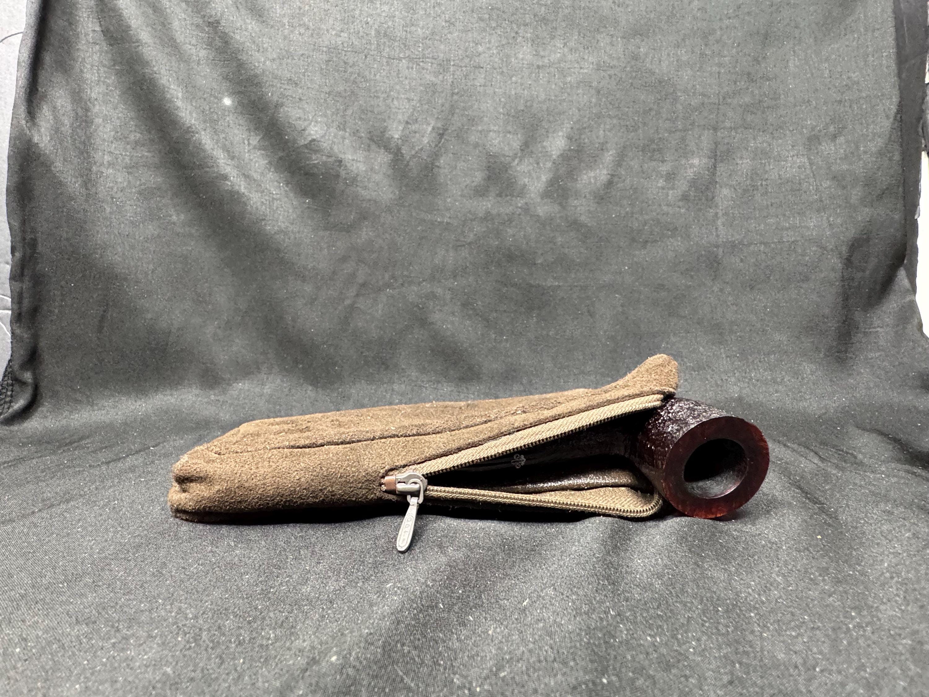 Vintage German Leather Pipe & Tobacco Pouch, Dual-Zipper, NOS Condition 2