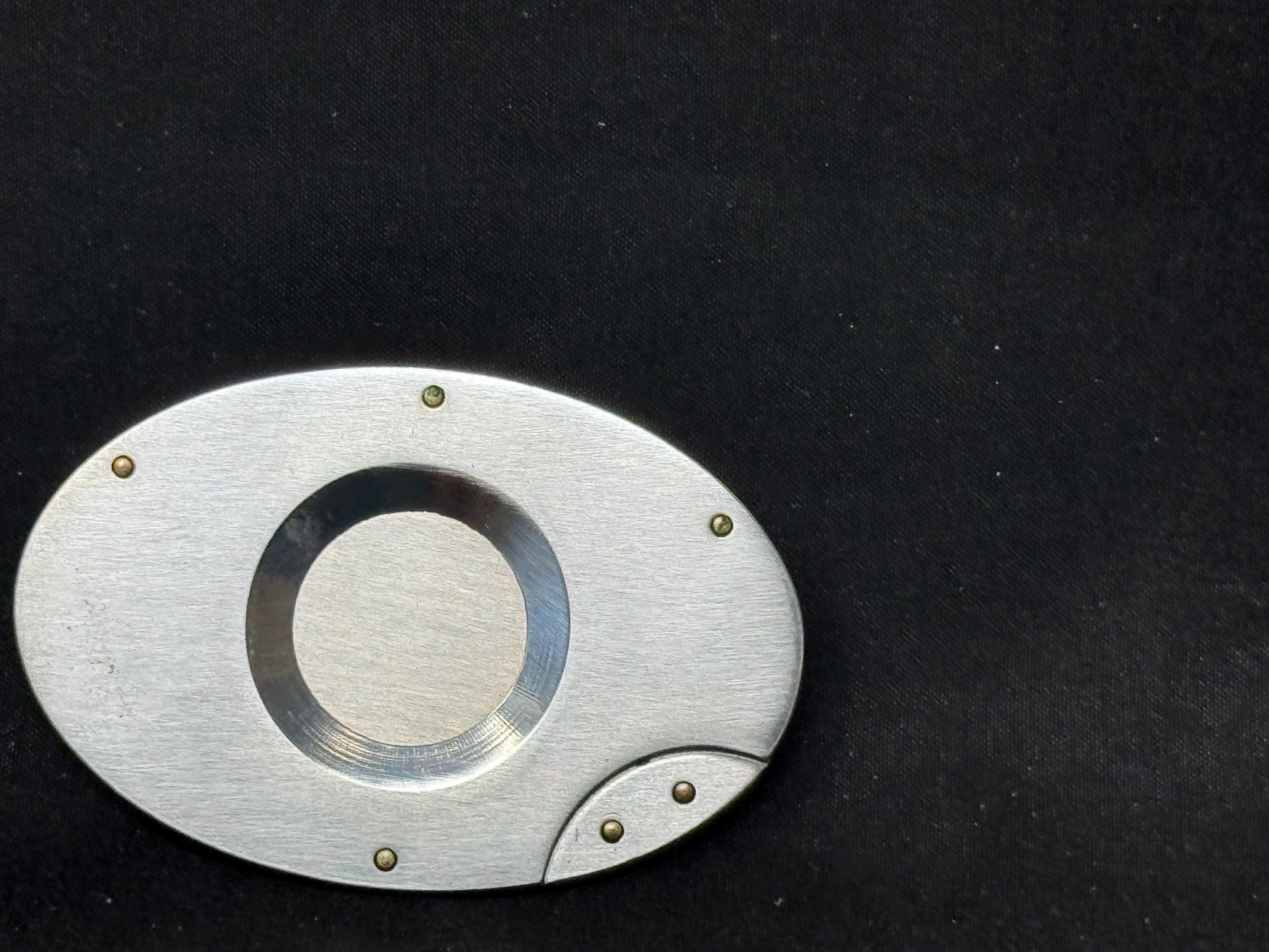 Oval Metal Cigar Cutter, Stainless Steel Finish, Copper Accent Screws 2