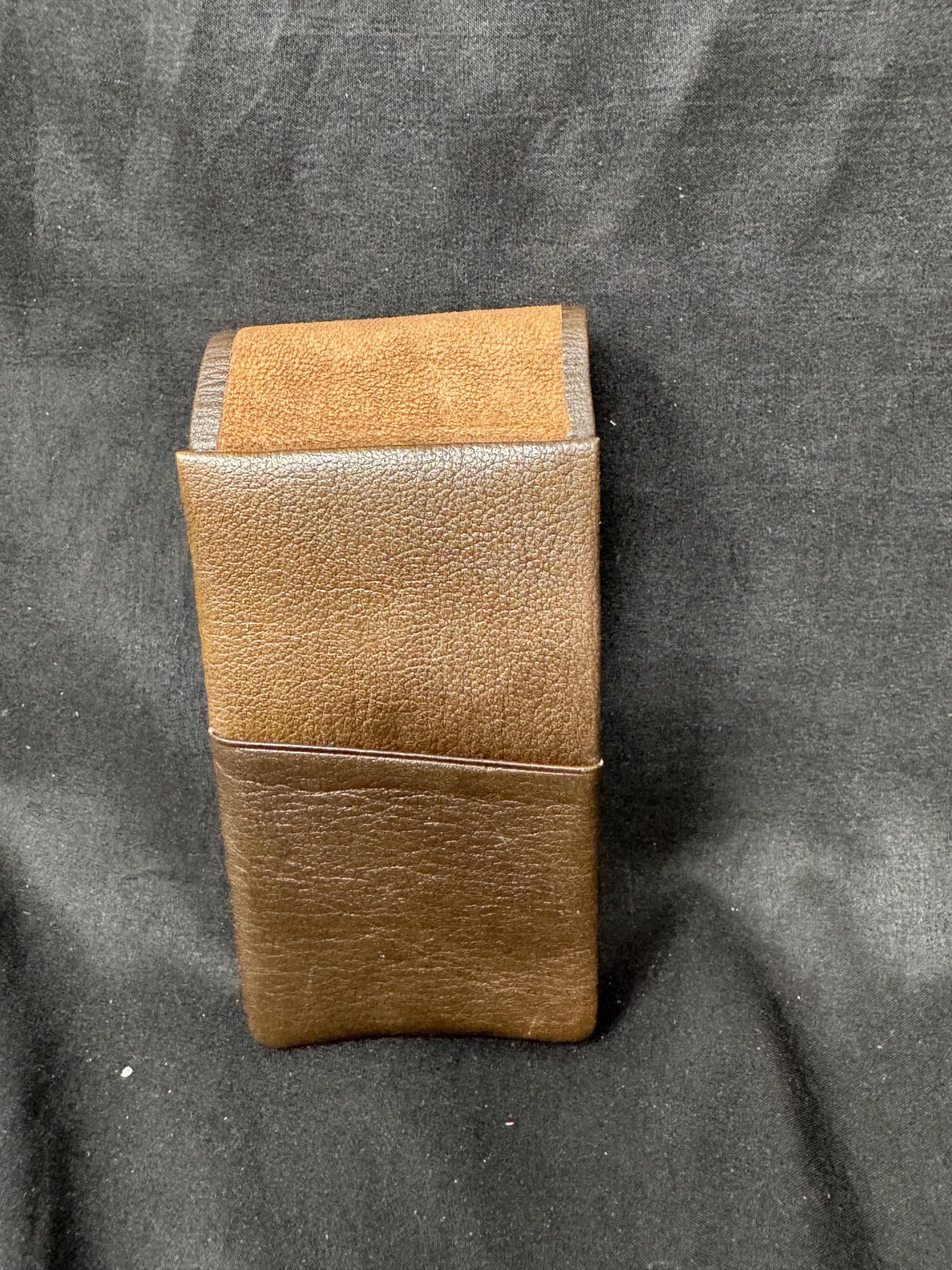 German Leather Cigar Case, 3-Slot Portable Travel Holder, Coffee Finish, c.1980s 5