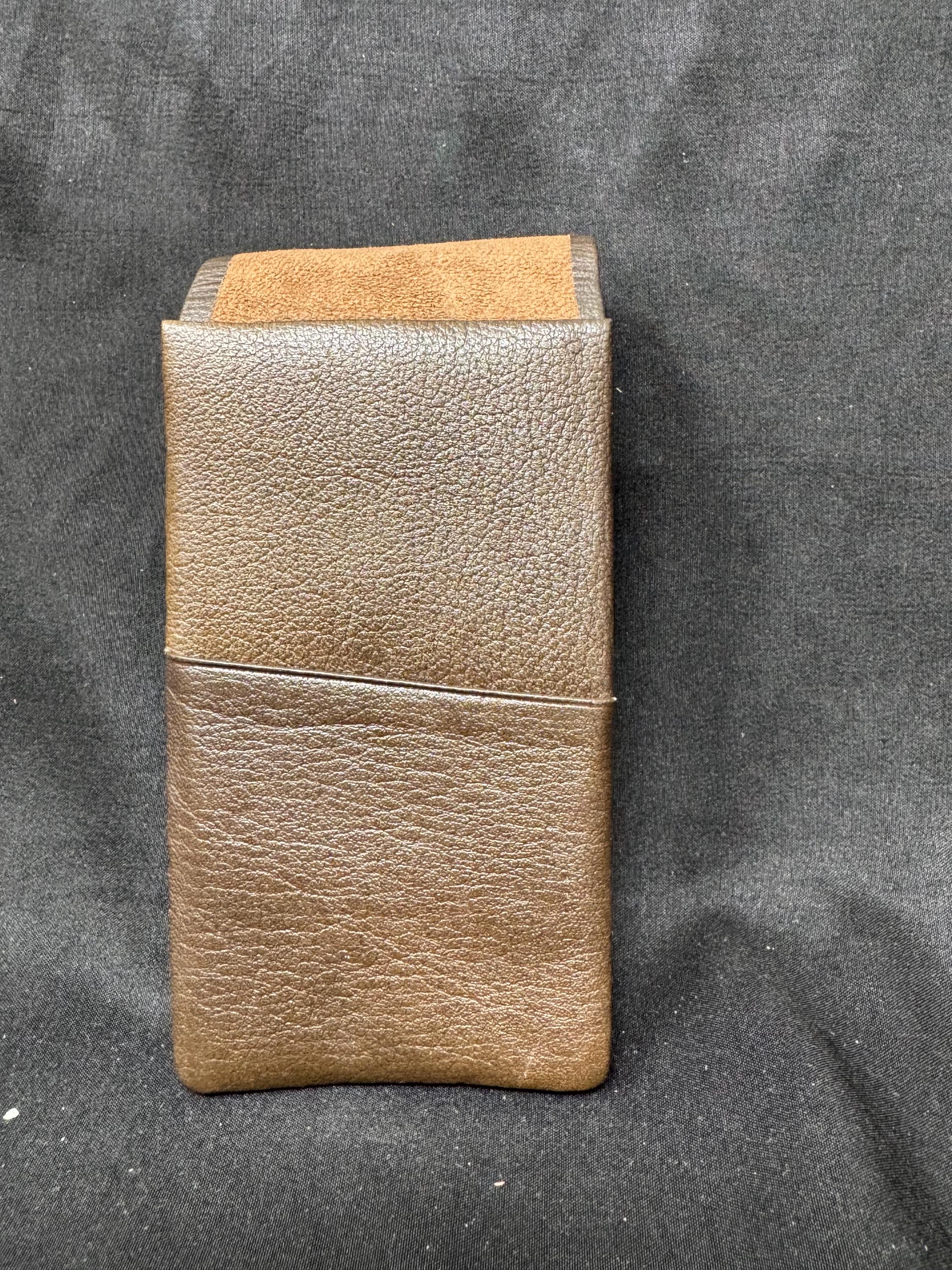 German Leather Cigar Case, 3-Slot Portable Travel Holder, Coffee Finish, c.1980s 3
