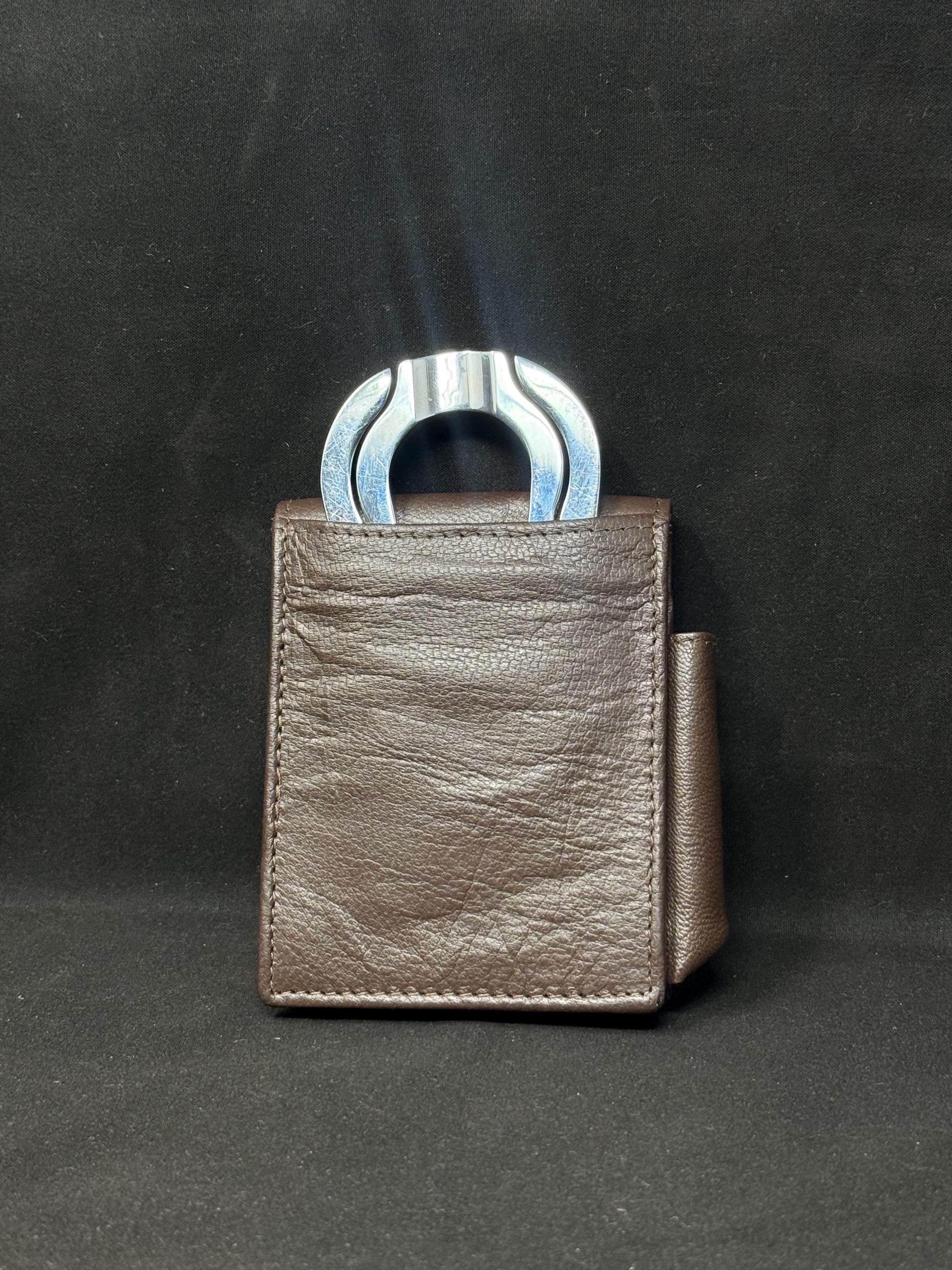 Vintage German Leather Cigarette & Lighter Set, Brass Star Detail, NOS 4