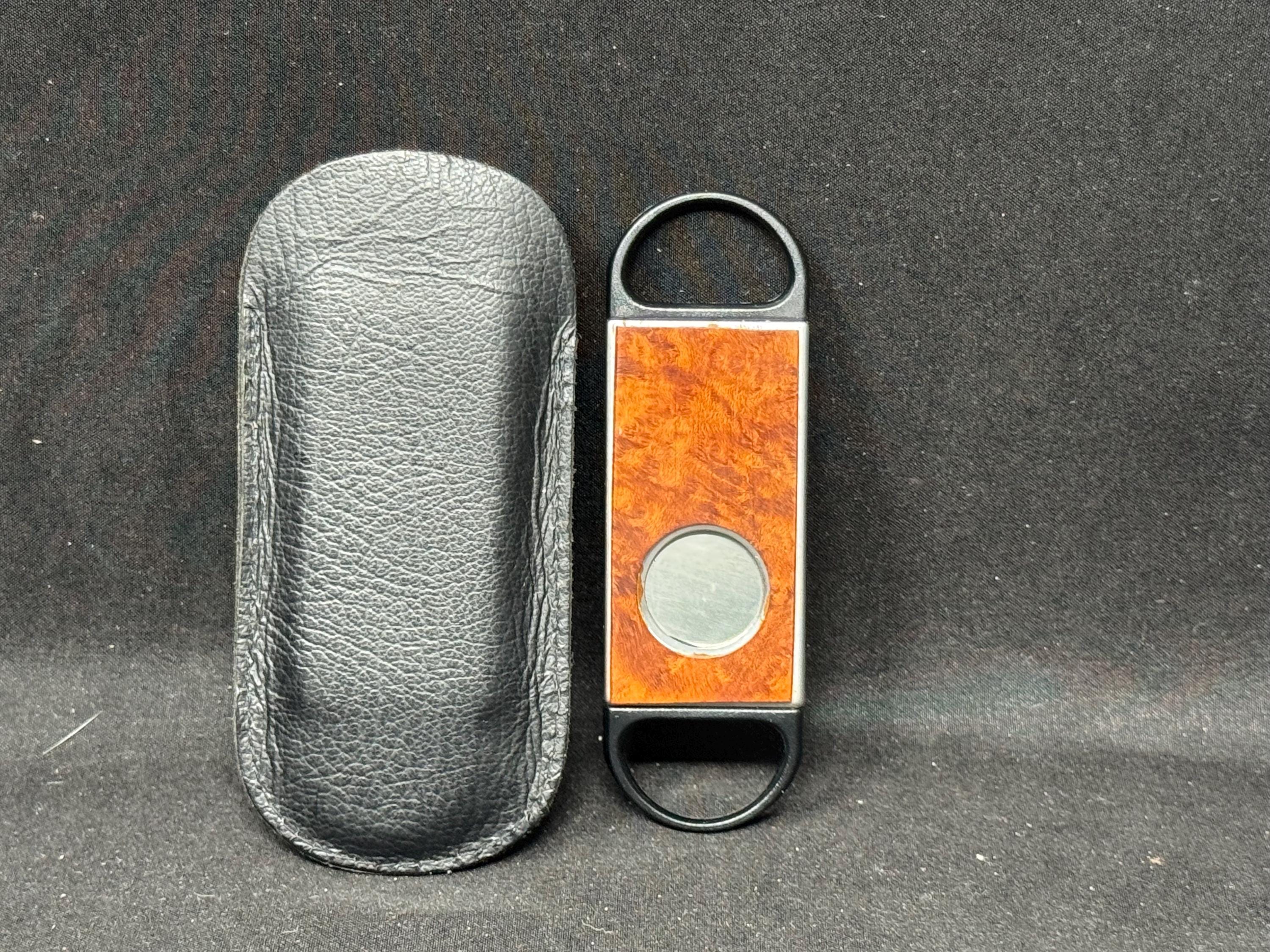 Mid-Century Modernist Guillotine Cigar Cutter | Translucent Blue Accent | 3 inch 4