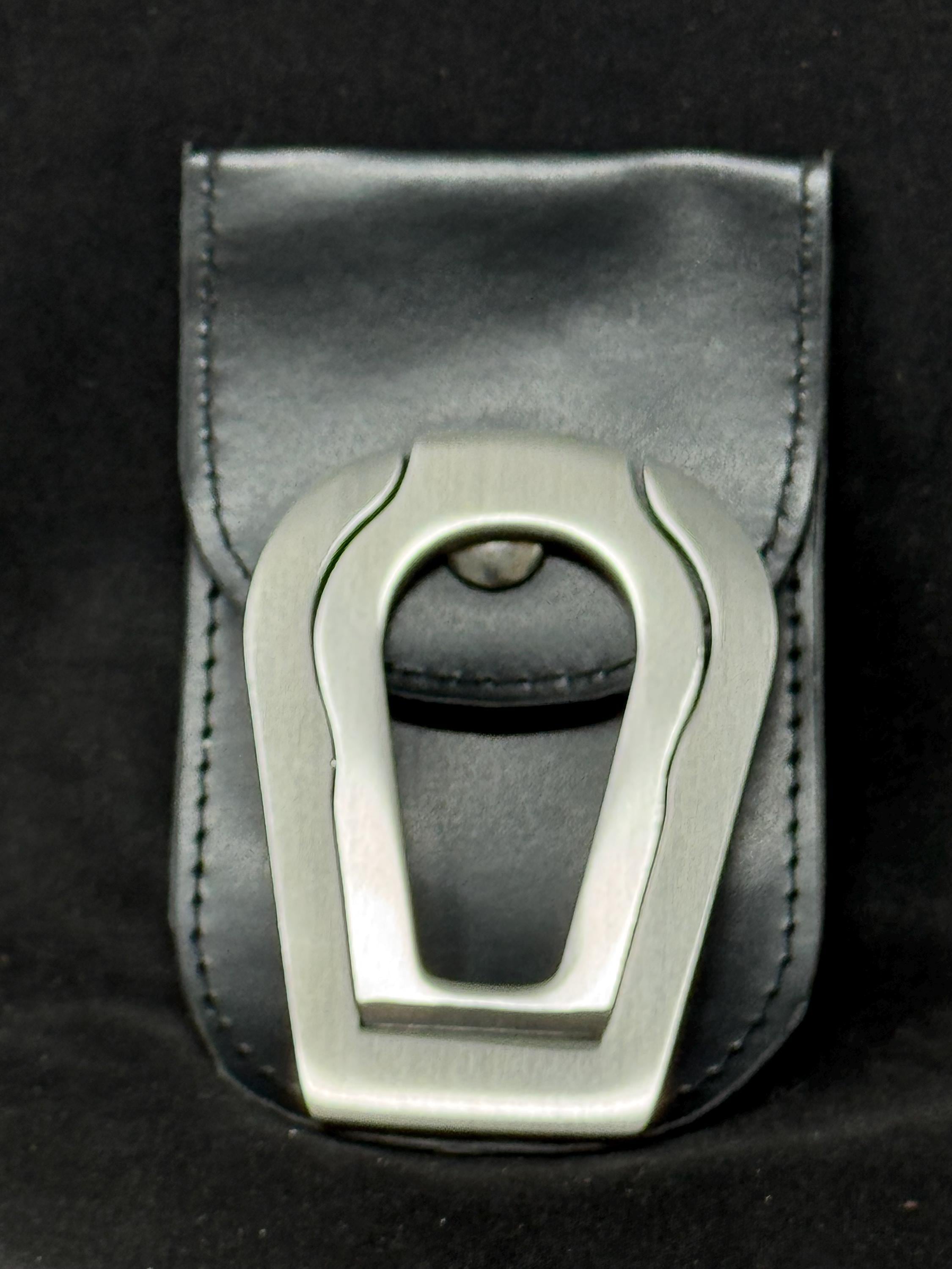 Stainless Metal Single-Pipe Stand with Scissor Mechanism and Leather Pouch