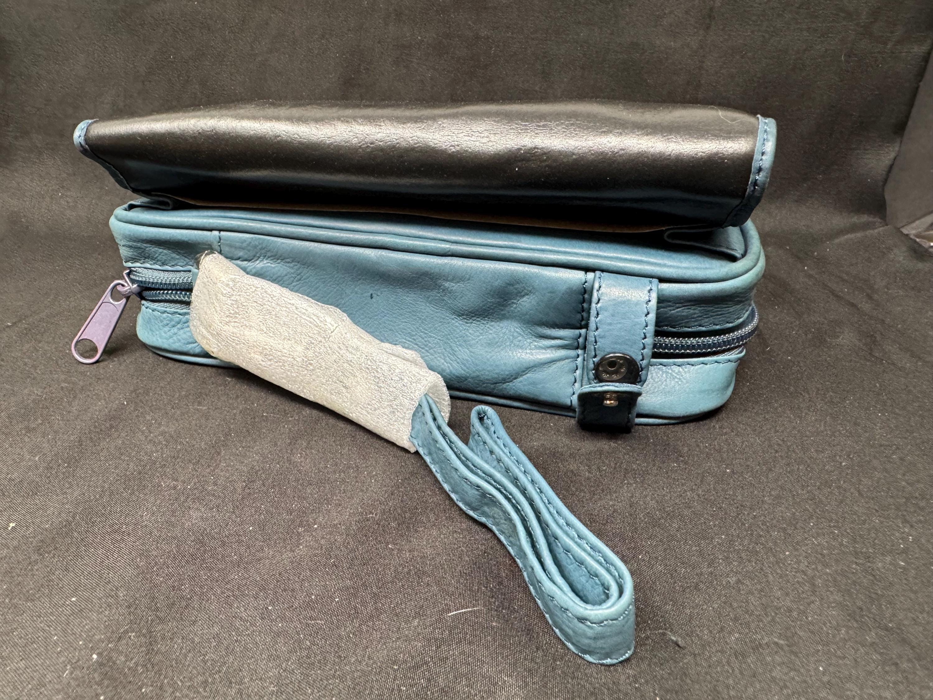 German Blue Leather 4-Pipe Organizer Bag, 8x6x2 inches | Tobacco & Tool Storage Case 6