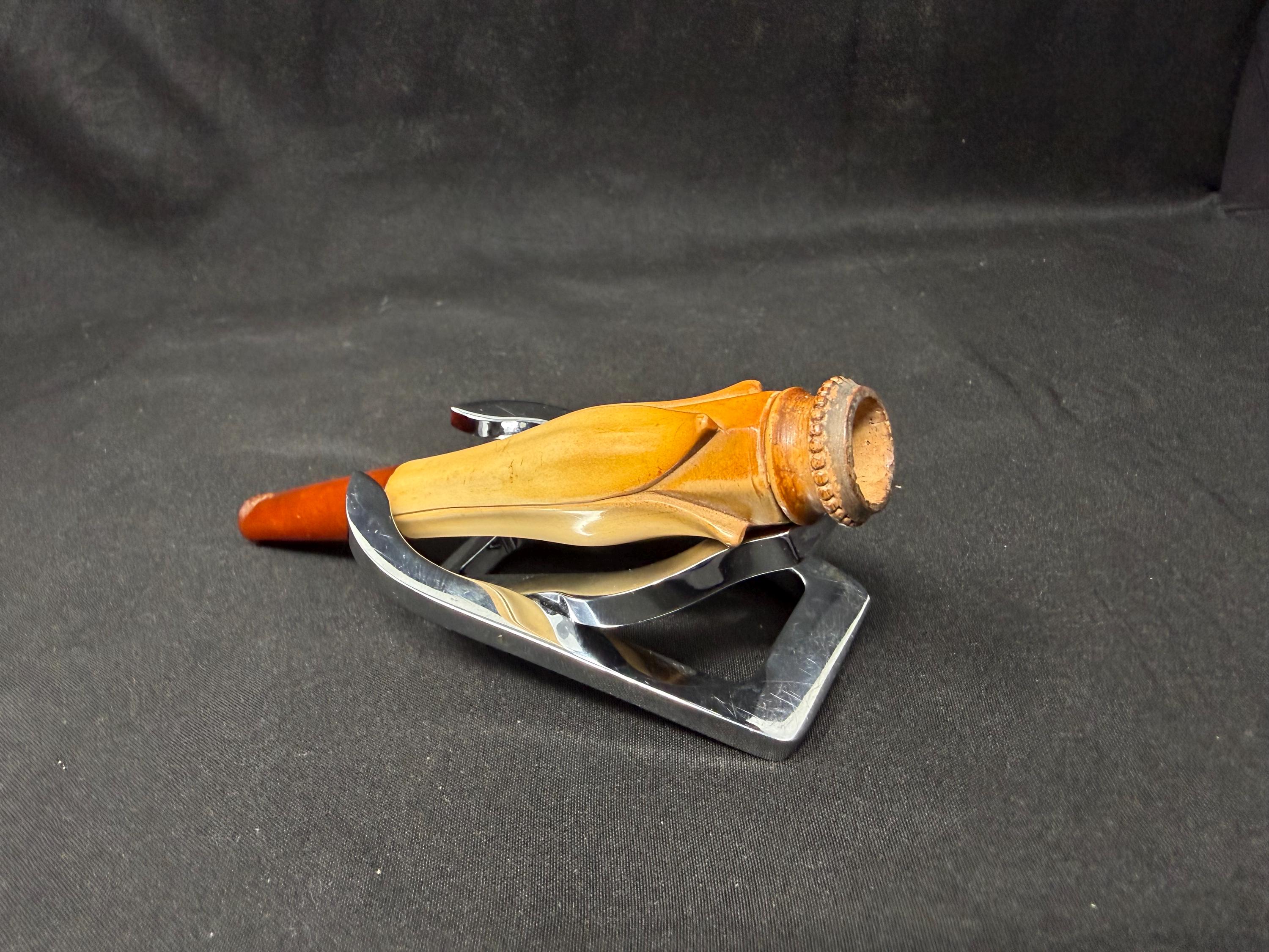 Vintage Turkish Meerschaum Flower Bloom Cigar Holder, Circa 1890-1920, Amber Stem