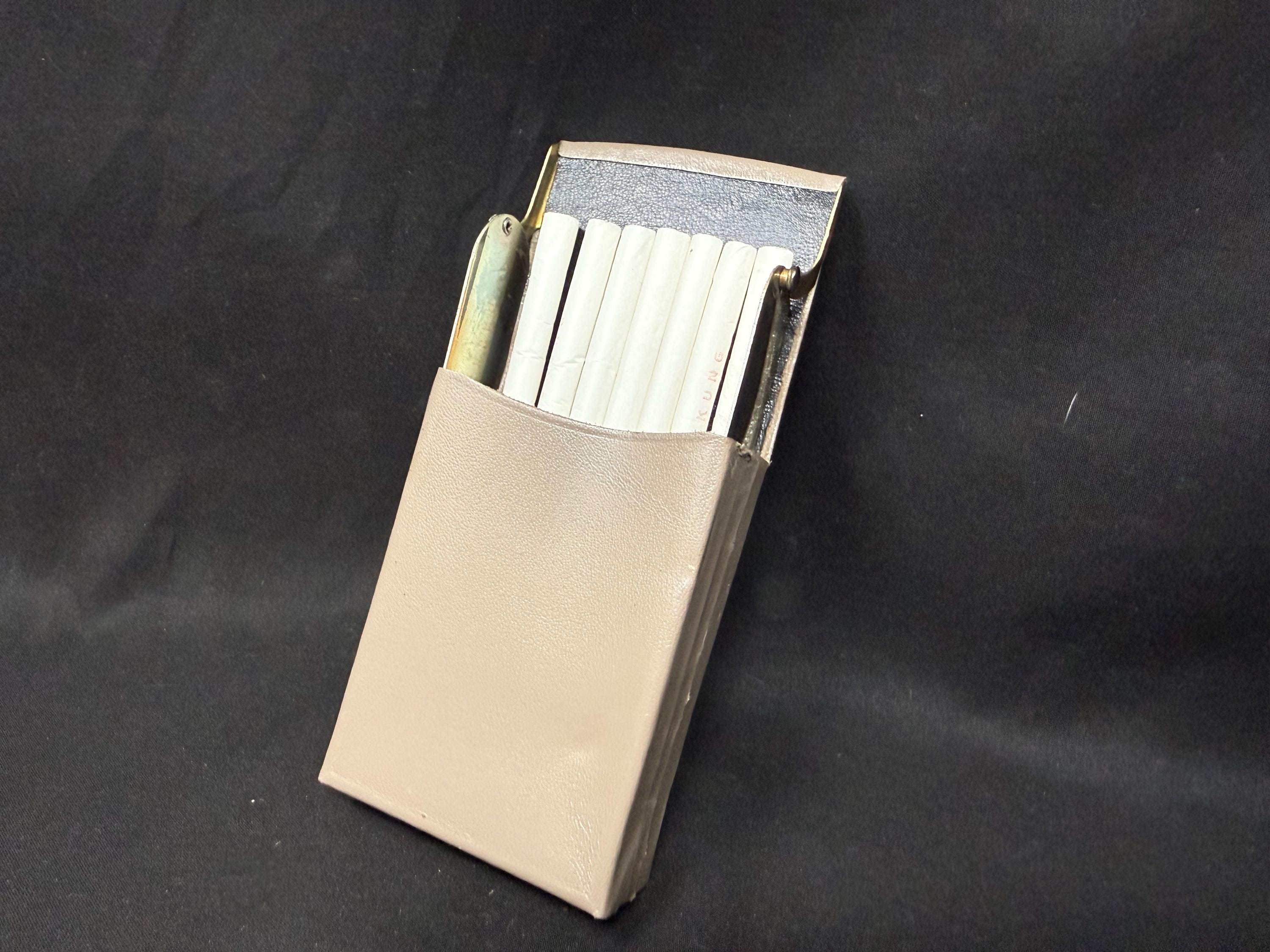 Vintage German Leather Metal Cigarette Case Hard Shell with Metal Plates Hinges 5