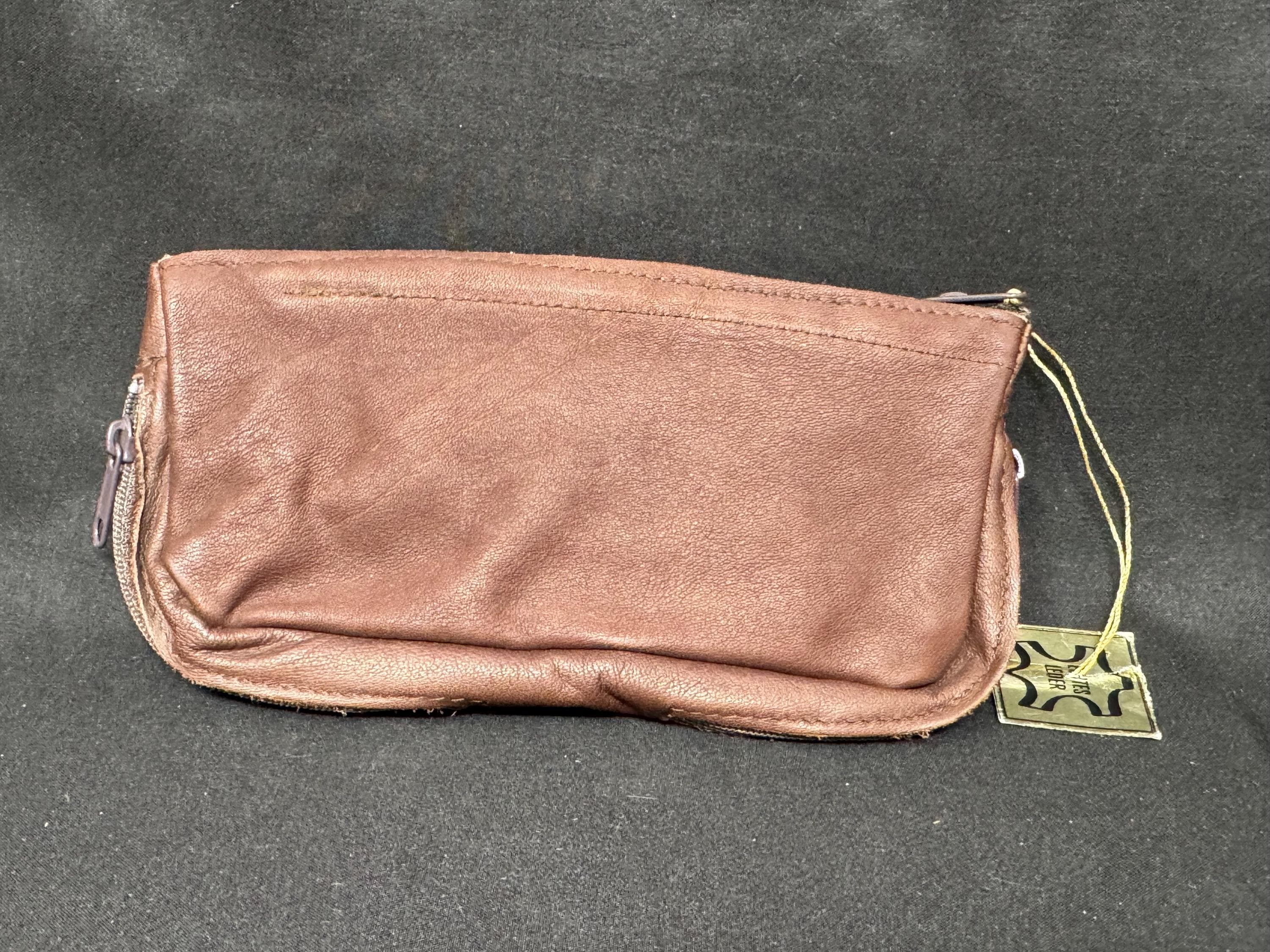 Vintage German Leather Dual-Compartment Pipe Tobacco Pouch NOS