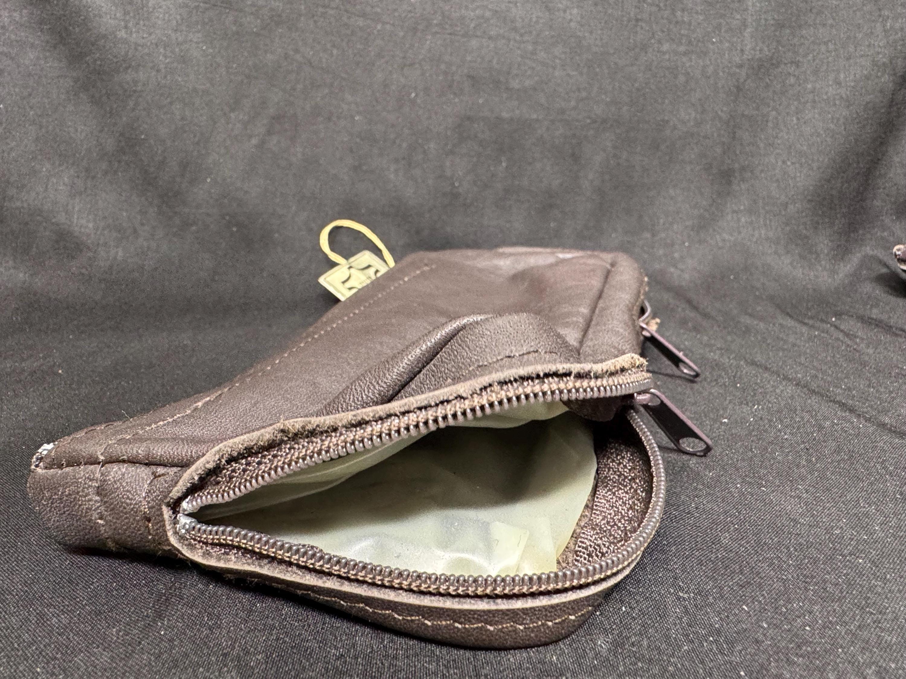 German Leather Dual-Compartment Pipe & Tobacco Pouch, Humidity-Lined, NOS Estate Accessory 5