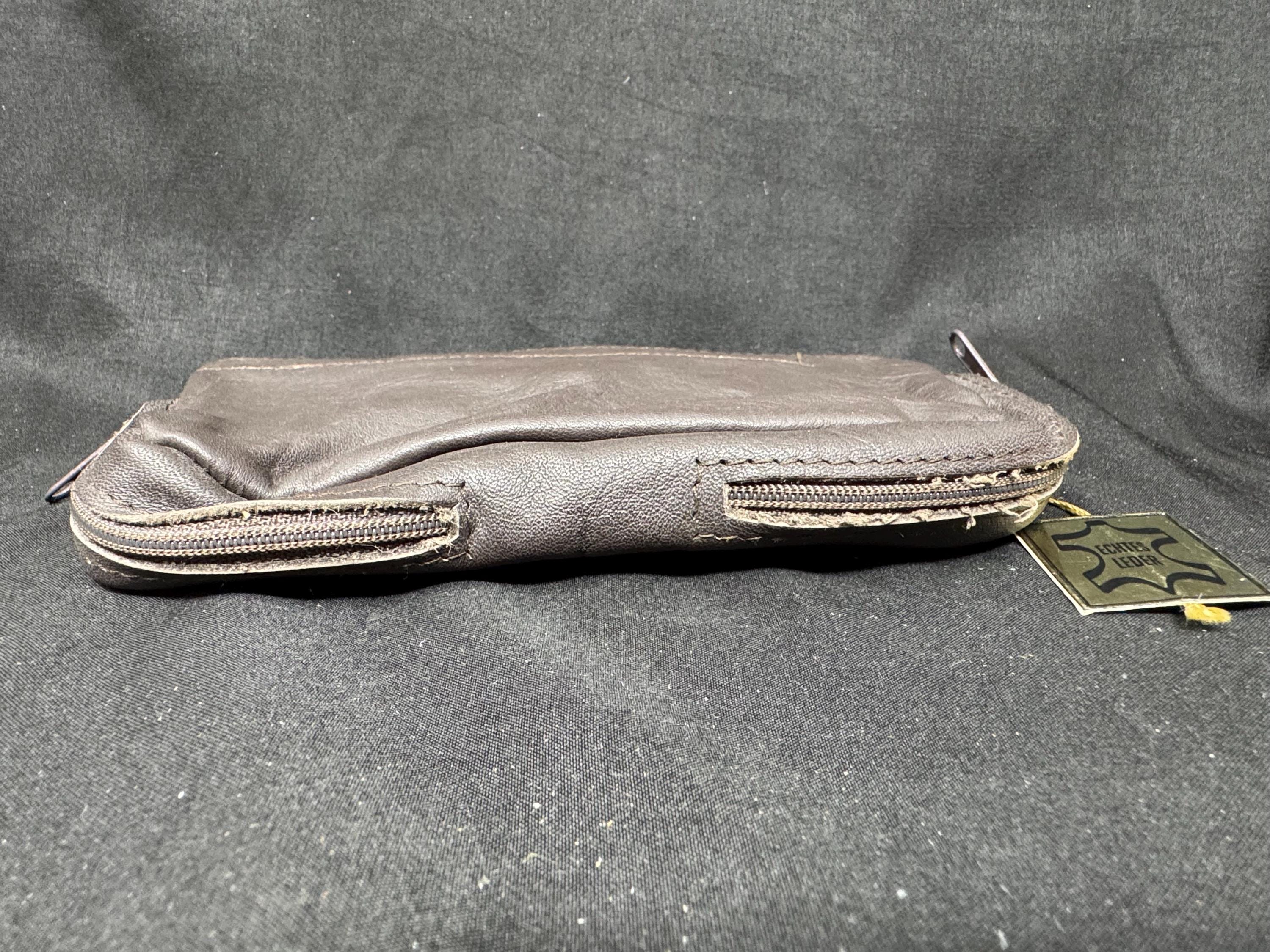 German Leather Dual-Compartment Pipe & Tobacco Pouch, Humidity-Lined, NOS Estate Accessory 10