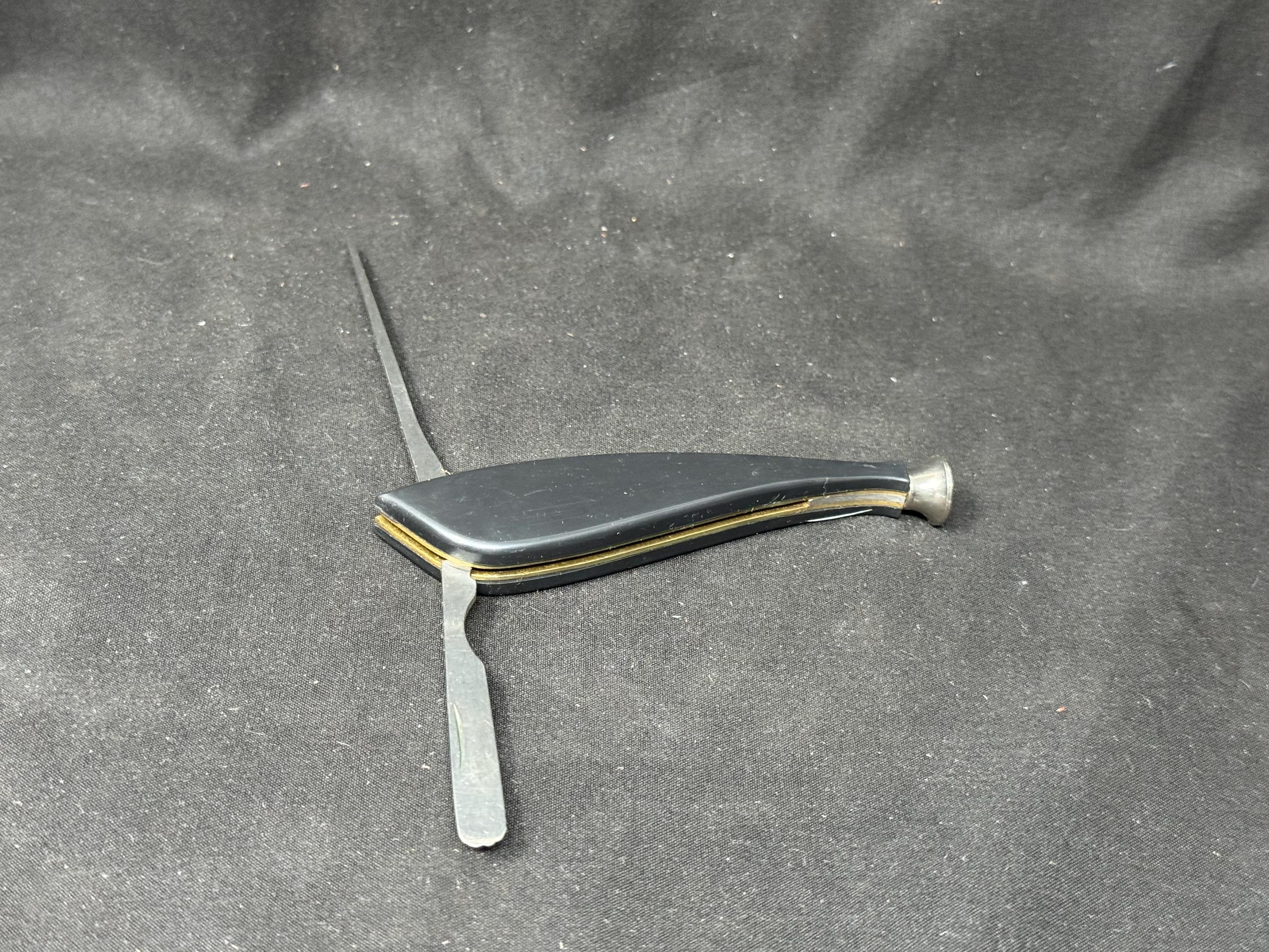 Vintage Modernist Pipe Tool | Three-In-One Black Acrylic Tamper Reamer | SKU-242 10