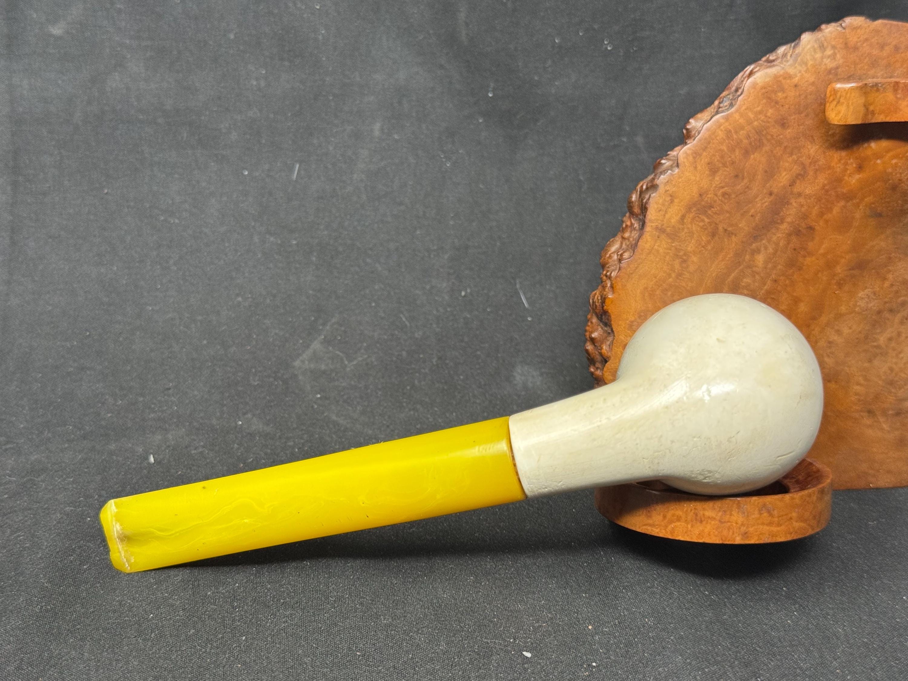 Antique Straight Billiard Meerschaum Pipe, Amber Stem, Unsigned c.1900 4