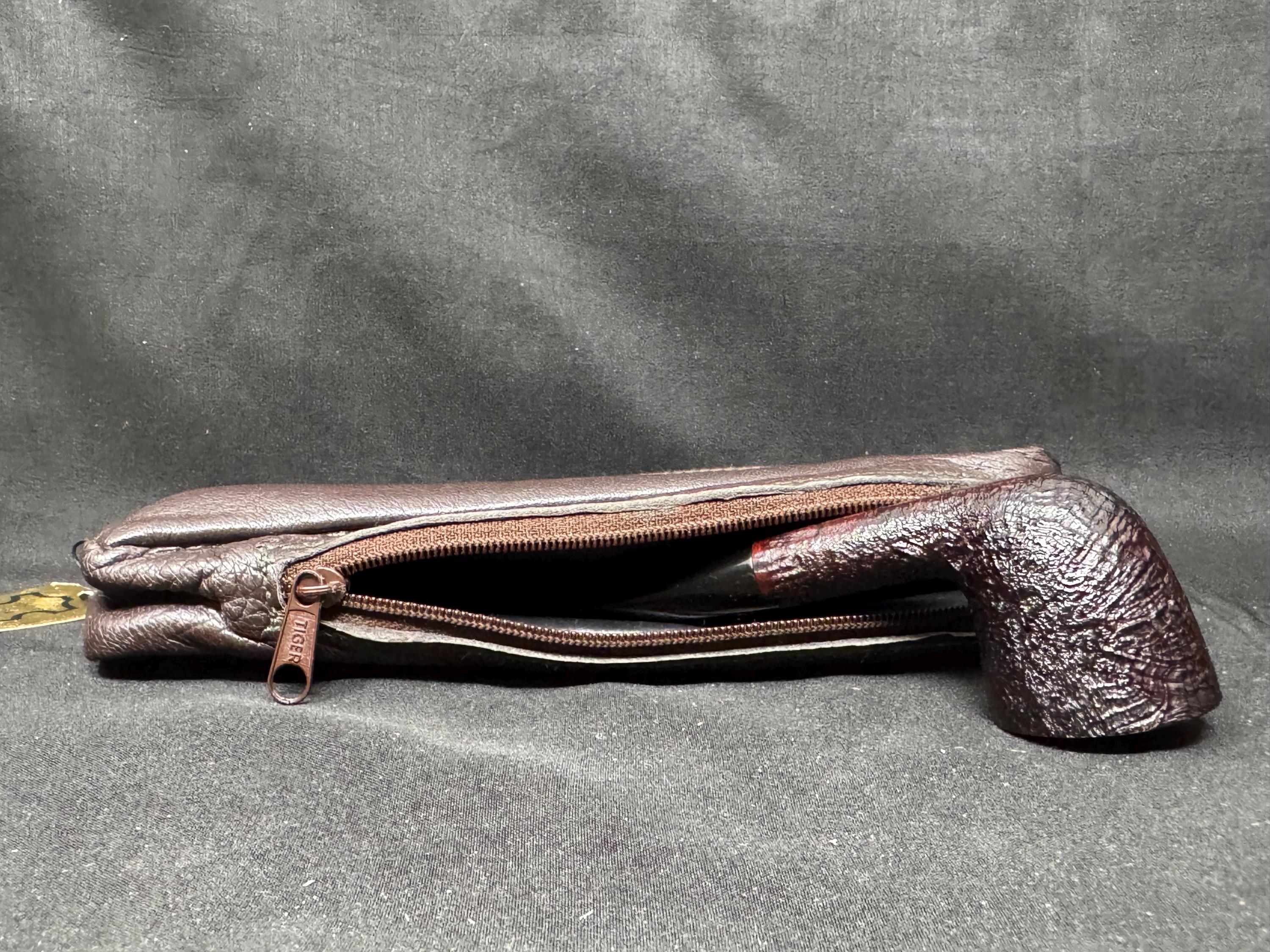Vintage German Leather Dual-Compartment Pipe & Tobacco Pouch NOS, circa 1960s-1980s 3