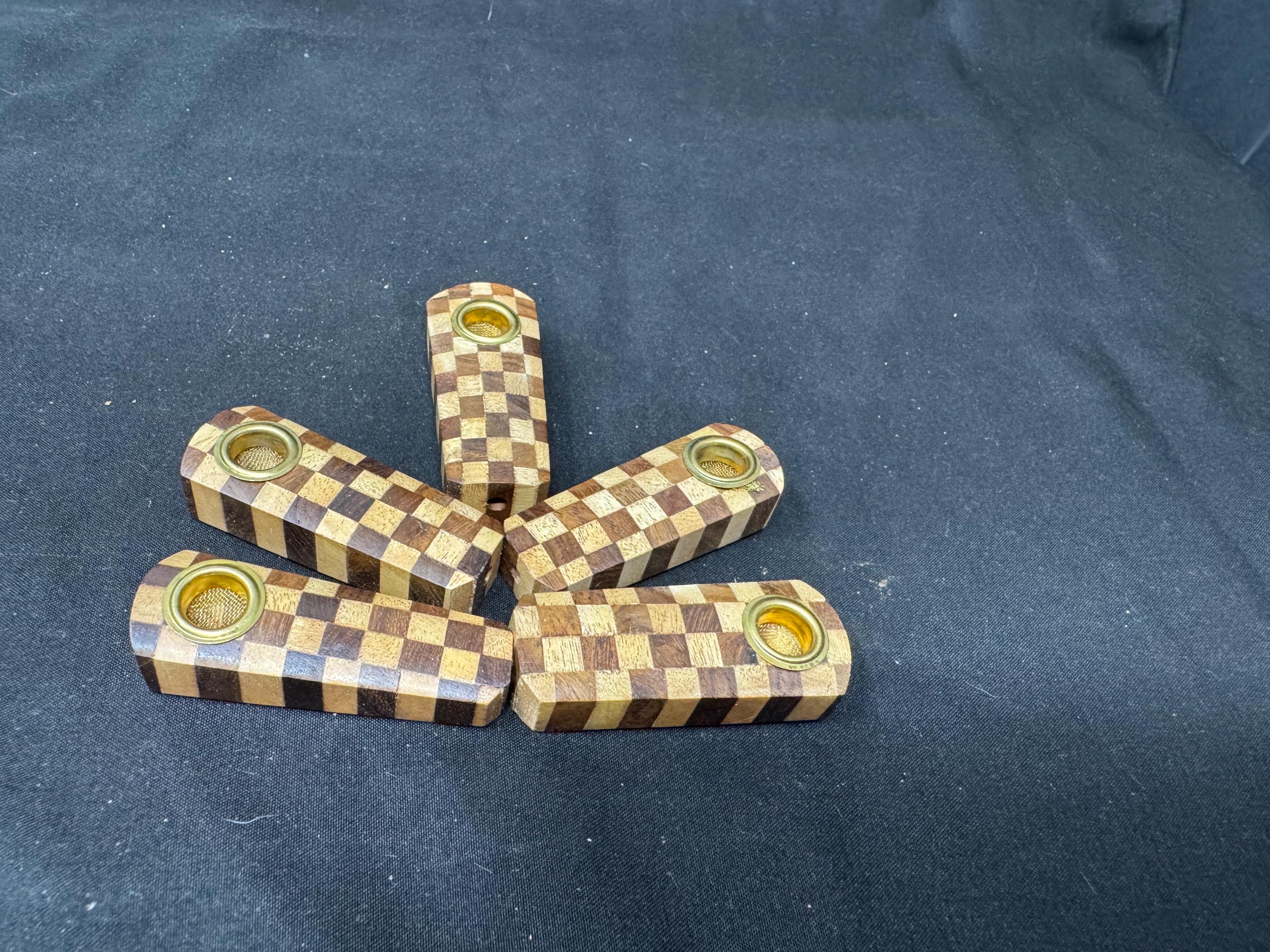 Ekoms Handmade Checkered Exotic Wood Mini Pipe - Black Marble Grain 2