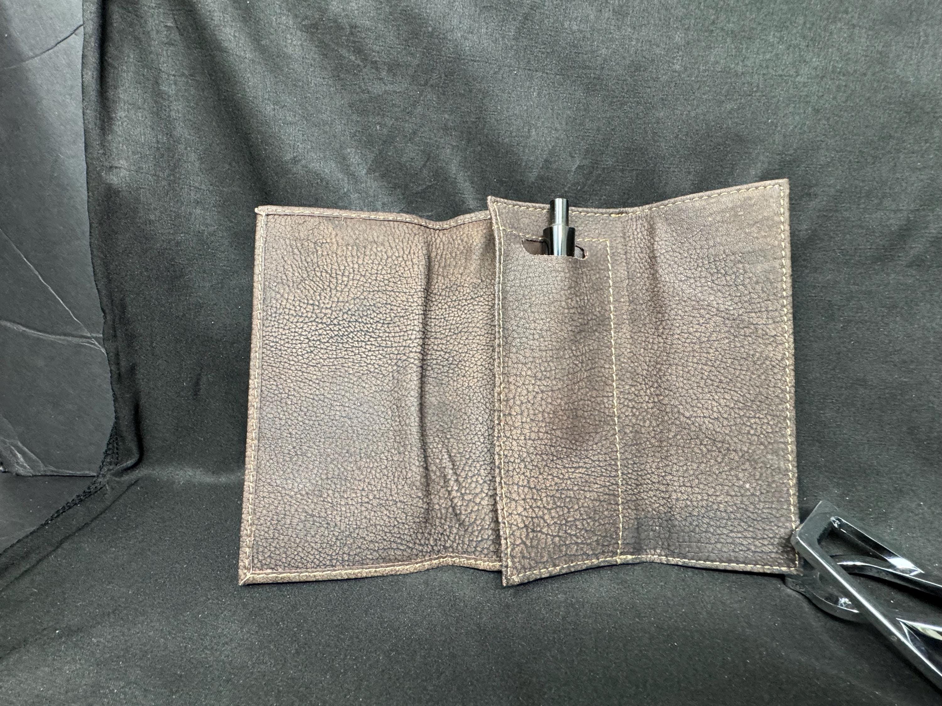 German Leather Tri-Fold Tobacco Tin Carrier 2oz Brown 1950s – Mid-Century Continental – Estate Accessory 3