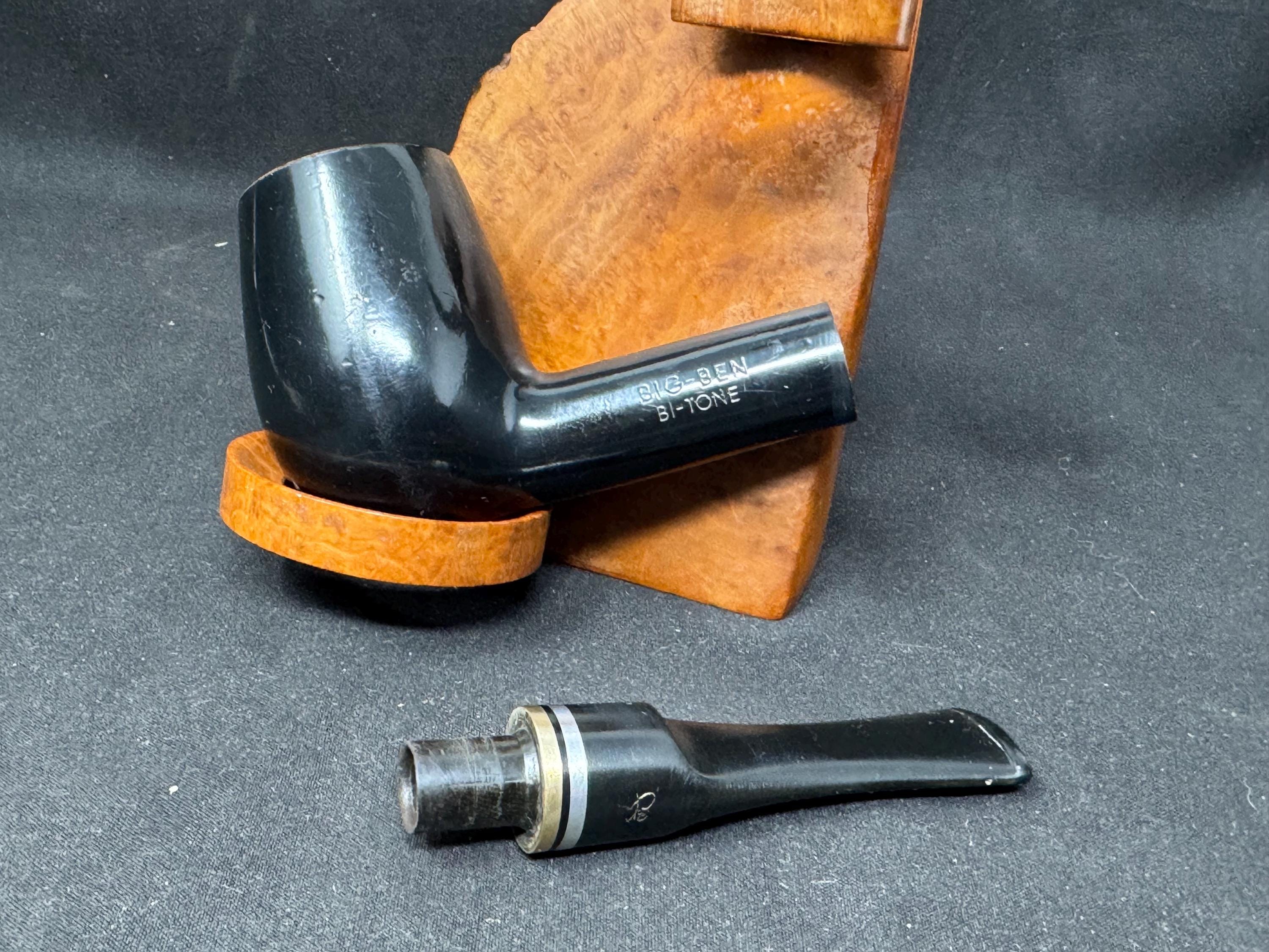 Big Ben Bi-Tone 108S-H Smooth Ebony Straight Billiard, Dutch Briar, Vulcanite Saddle Stem 10