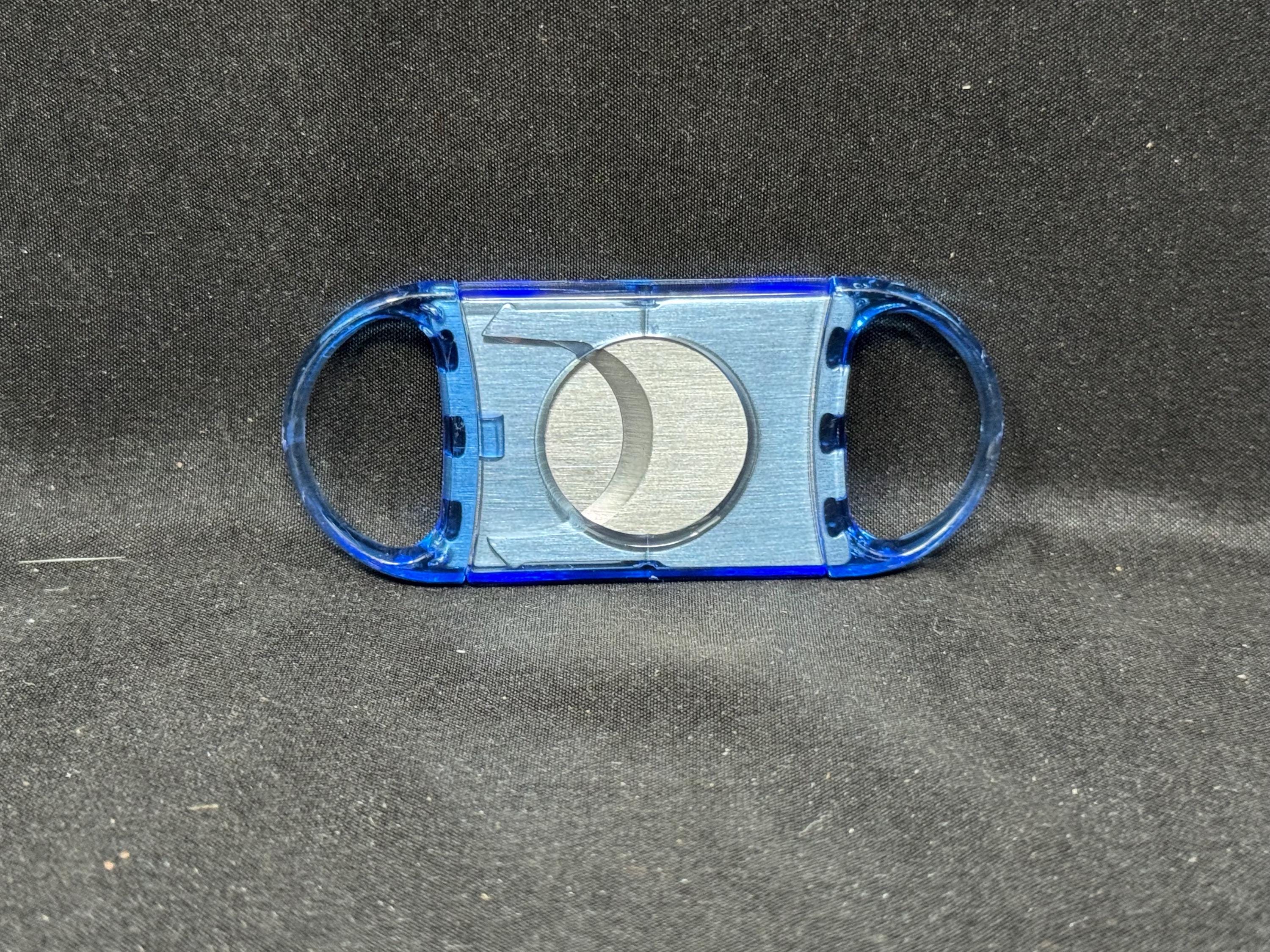 Mid-Century Translucent Blue Guillotine Cigar Cutter, 3 inch, Circa 1950s-1960s 3