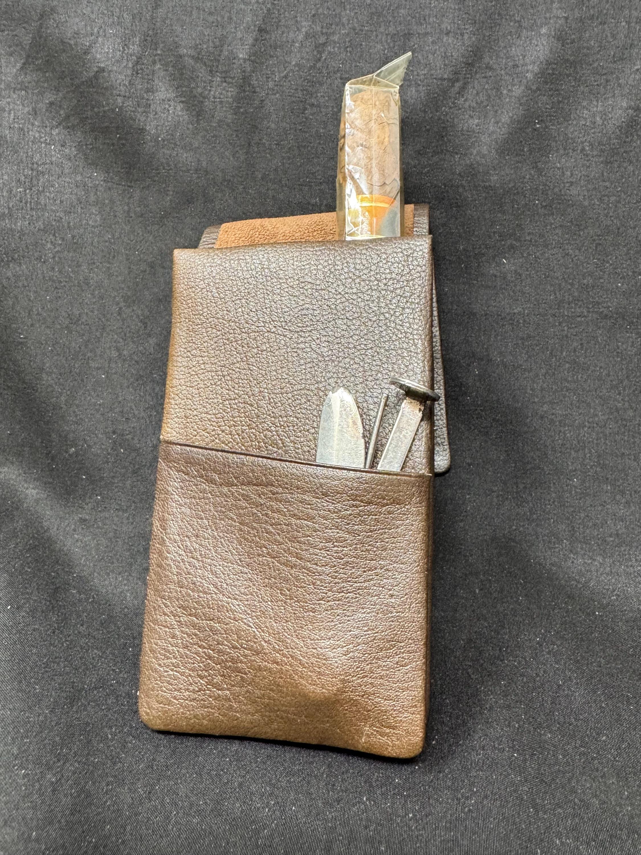 German Leather Cigar Case, 3-Slot Portable Travel Holder, Coffee Finish, c.1980s 7