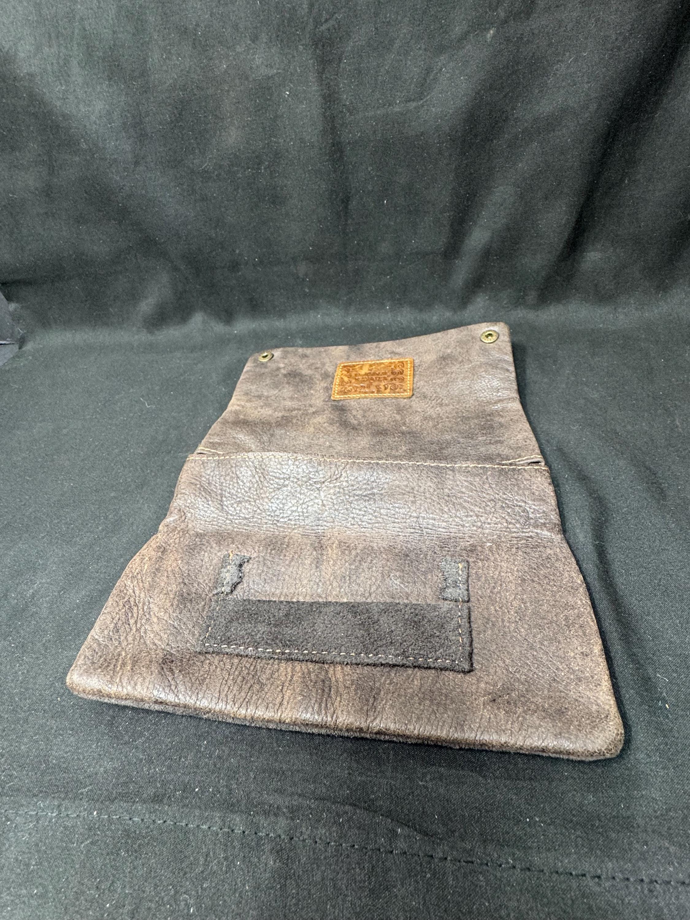 Vintage German Brown Leather Tobacco Pouch with Dual Tool Pockets, 6.5 x 3.5 inches 4