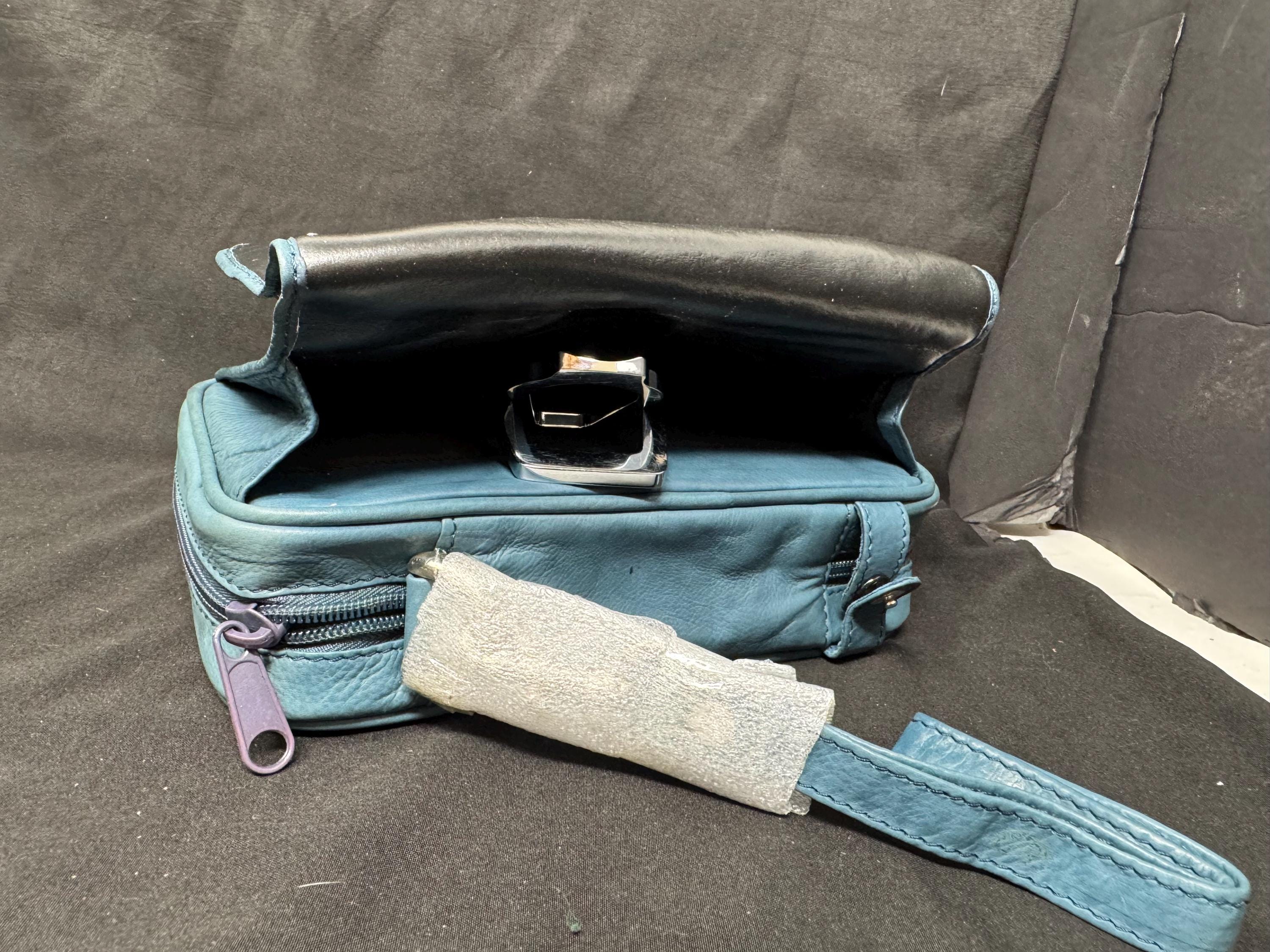 German Blue Leather 4-Pipe Organizer Bag, 8x6x2 inches | Tobacco & Tool Storage Case 7