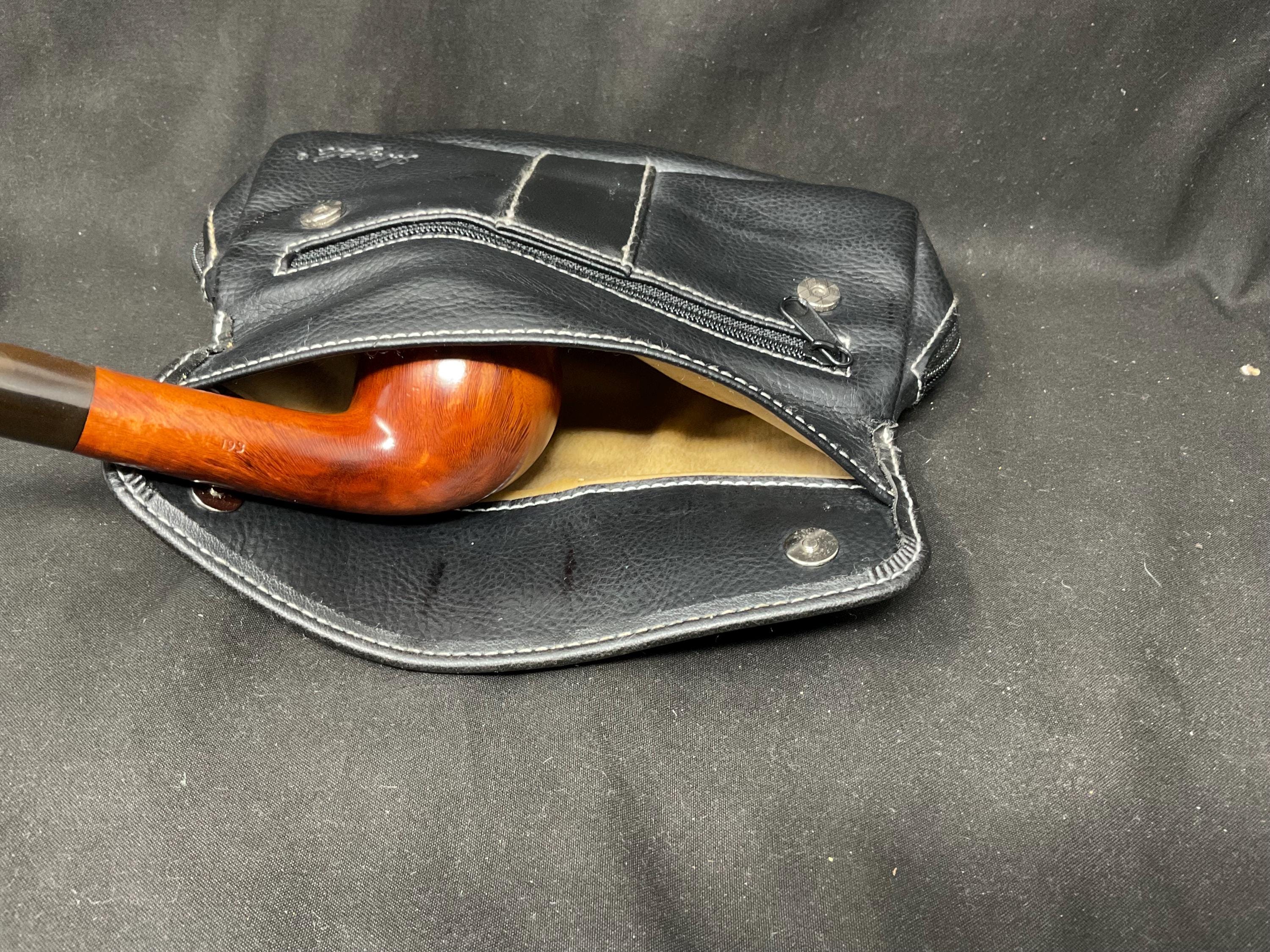 Leather Roll-Up Tobacco Pouch: Genuine Black Leather, Two-Pipe Storage, 2 Oz Capacity 3
