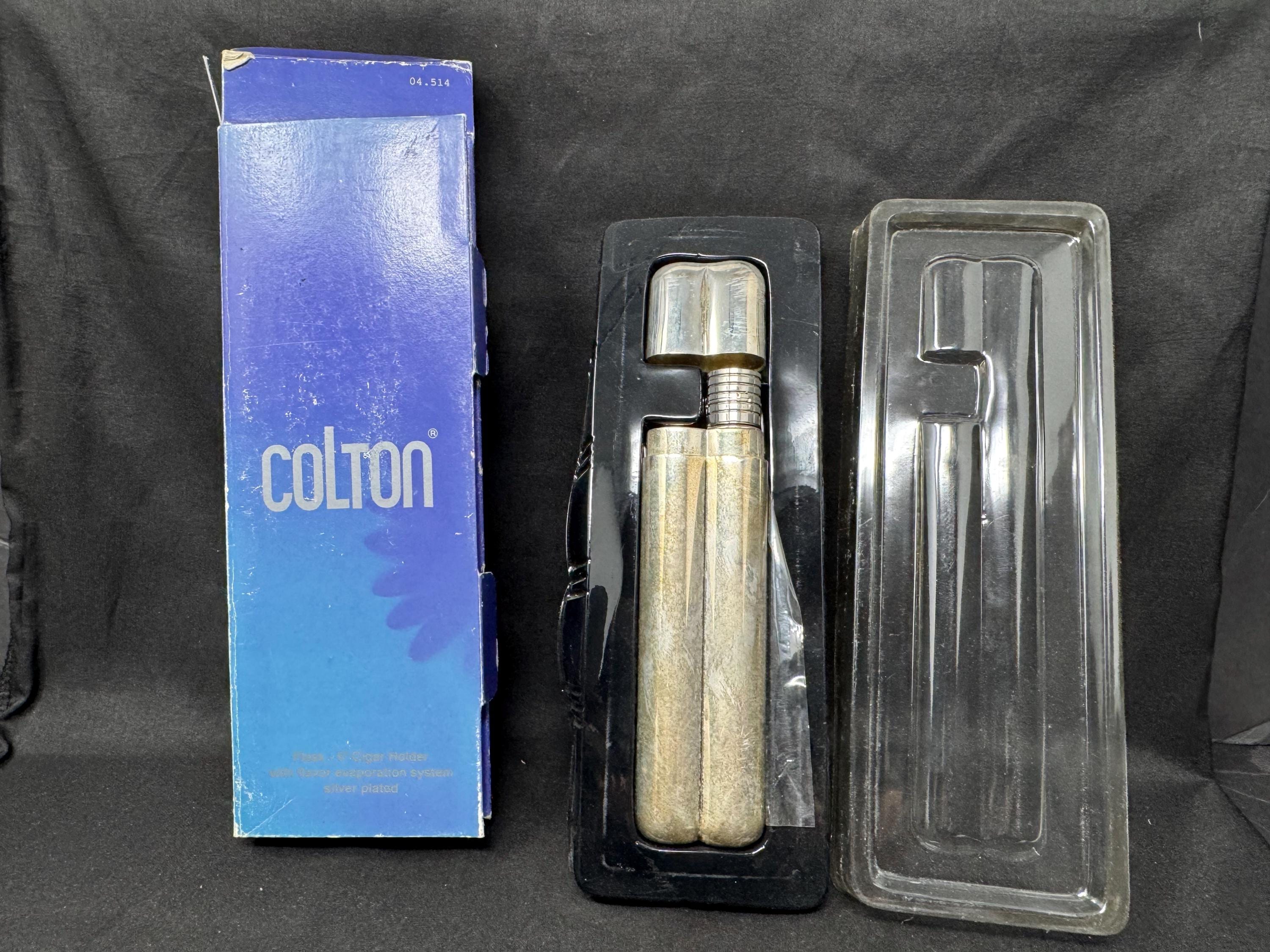 Vintage Coltron Silver-Plated Dual Cigar Tube and Liquor Flask with Innovative Flavor Evaporation System - Model 04.515 .SKU-270
