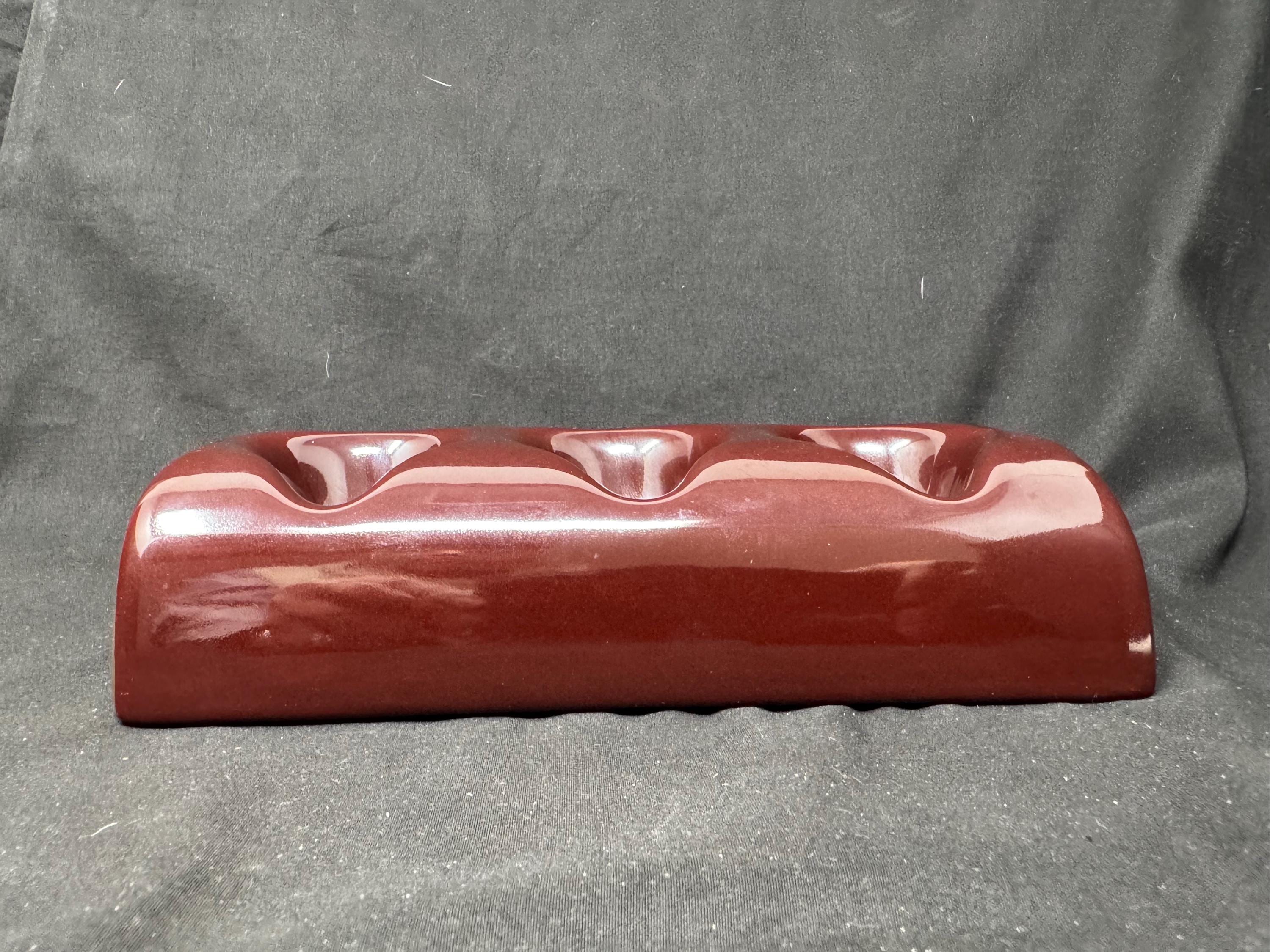 Art Deco Revival Chocolate Ceramic Triple Pipe Stand - New Old Stock NOS 2