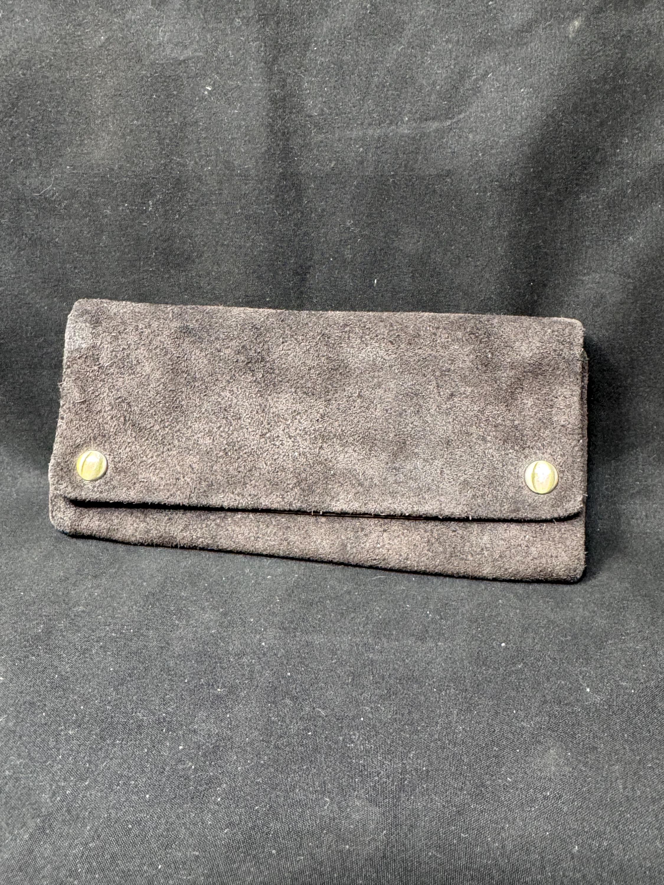 Vintage German Brown Leather Tobacco Pouch with Dual Tool Pockets, 6.5 x 3.5 inches