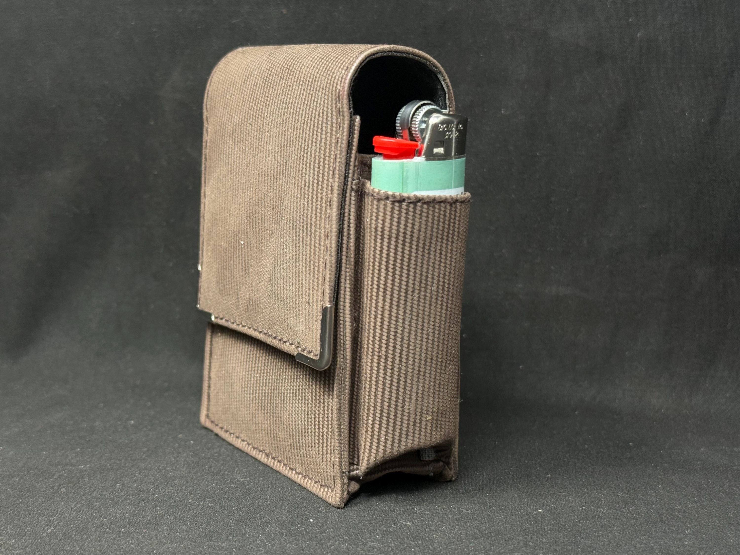 Vintage German Leather Cigarette & Lighter Set - Compact 4in Case, Brass Star Detail 2