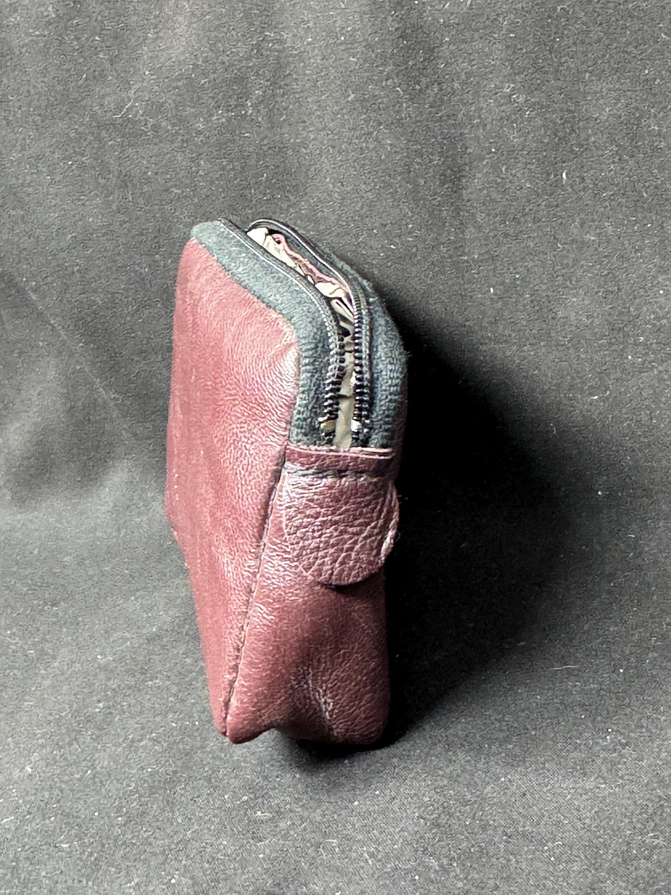 Vintage German Leather Tobacco Pouch | Slim Zippered Envelope, Coffee Brown 3