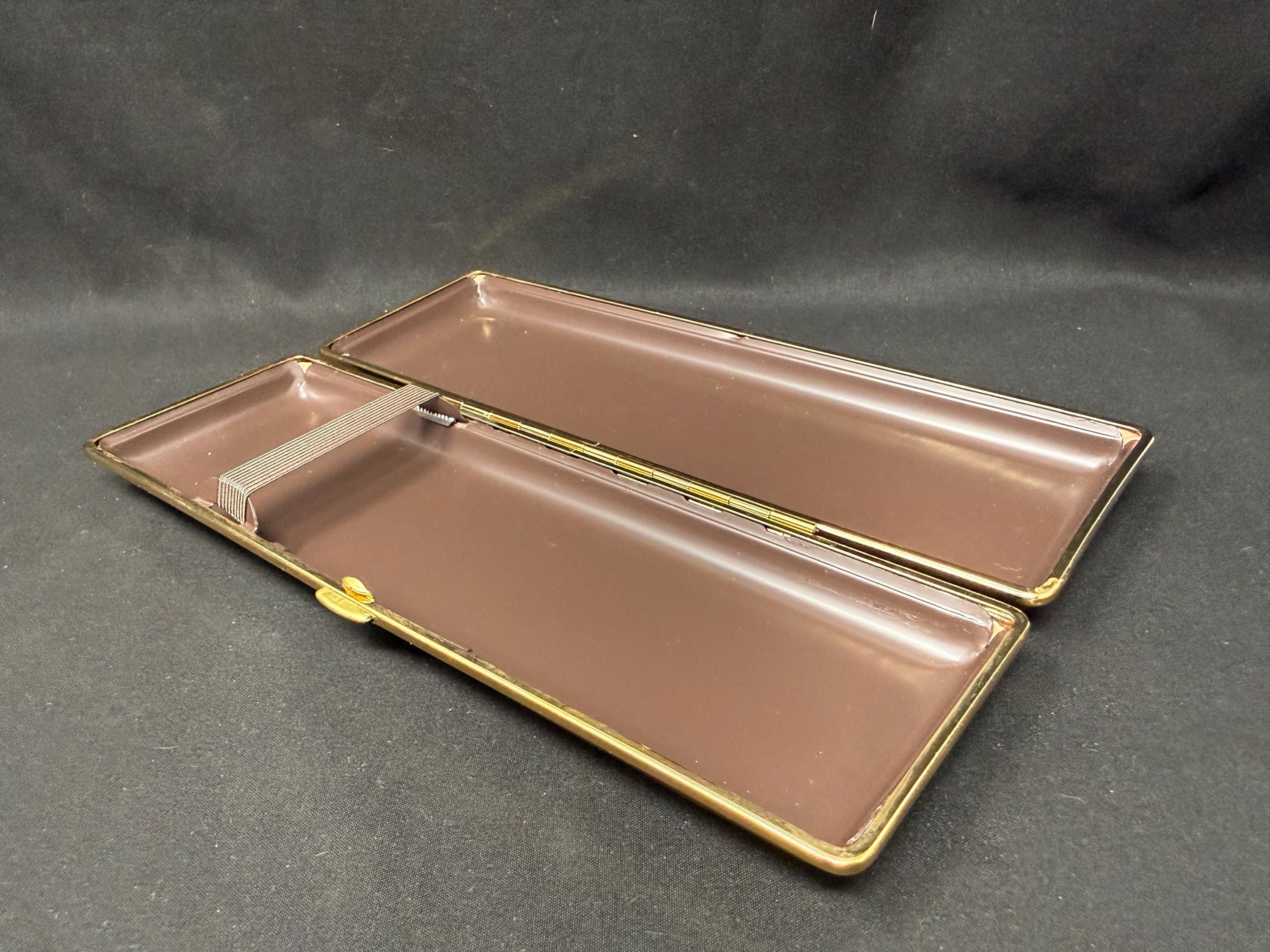 Antique German Leather Cigar Case with Metal Frame, Mid-20th Century NOS 5