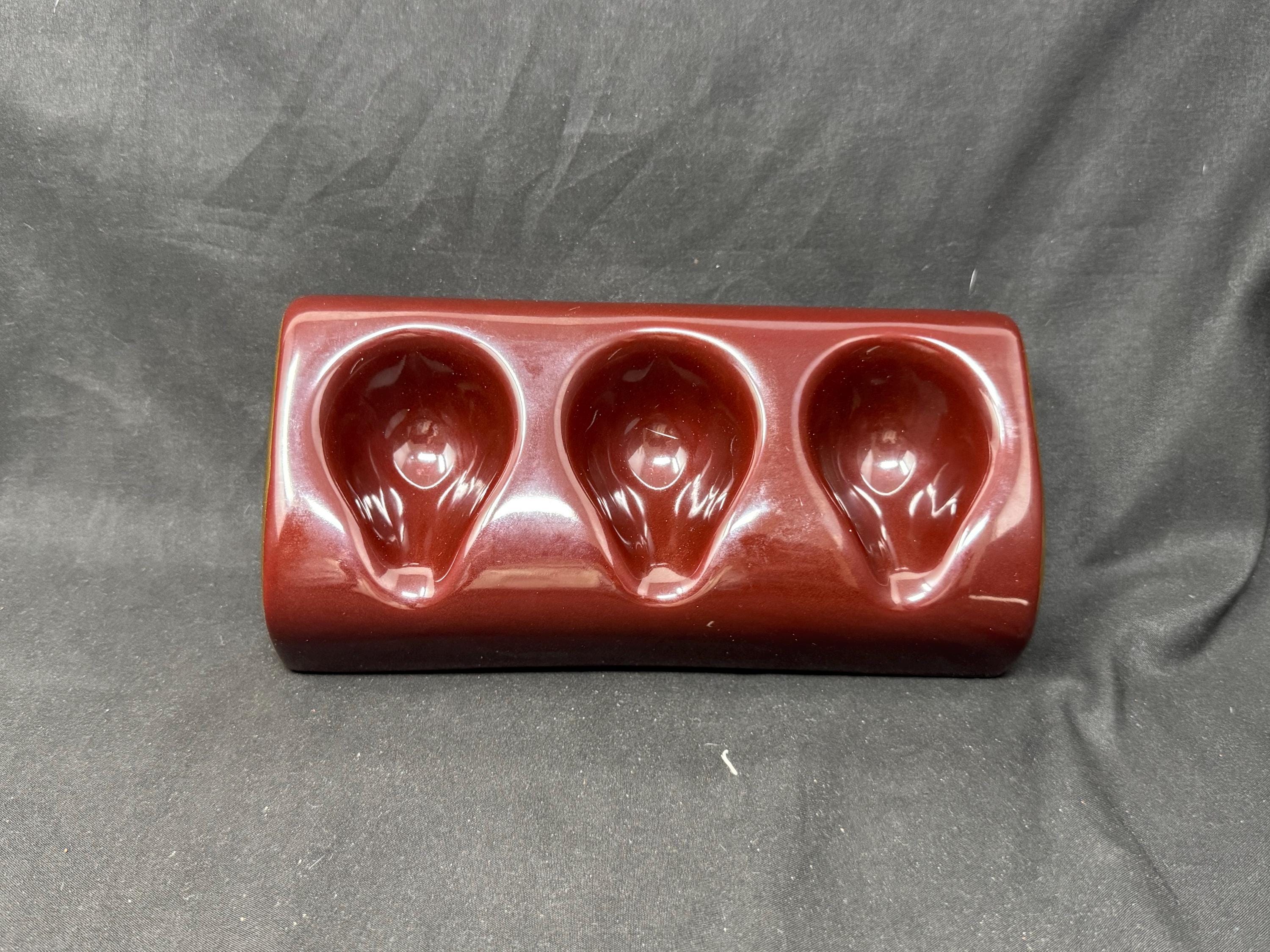 Art Deco Revival Chocolate Ceramic Triple Pipe Stand - New Old Stock NOS 9