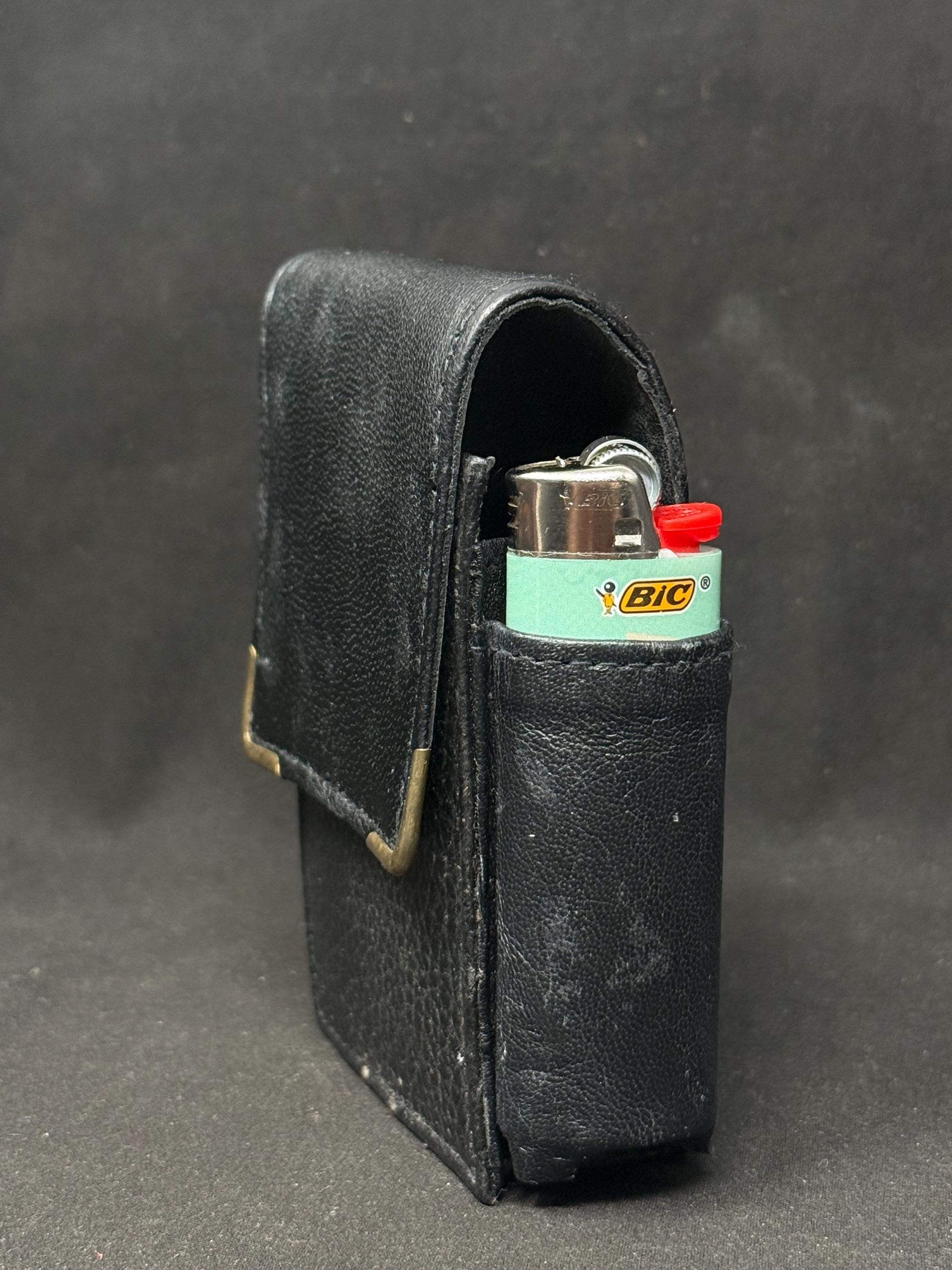German Leather Cigarette & Lighter Case Set | Brass Star Detail | NOS 6