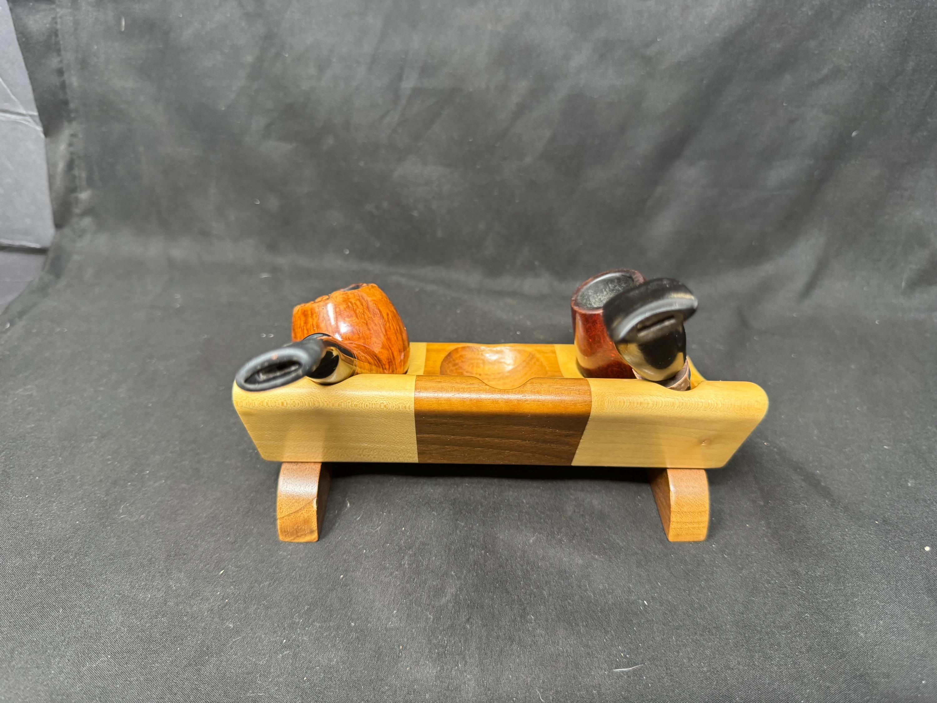 Arcadia S.N.C. Pesaro Mid-Century Modern Pipe Stand - Italian Carved Wood Trio Holder 8