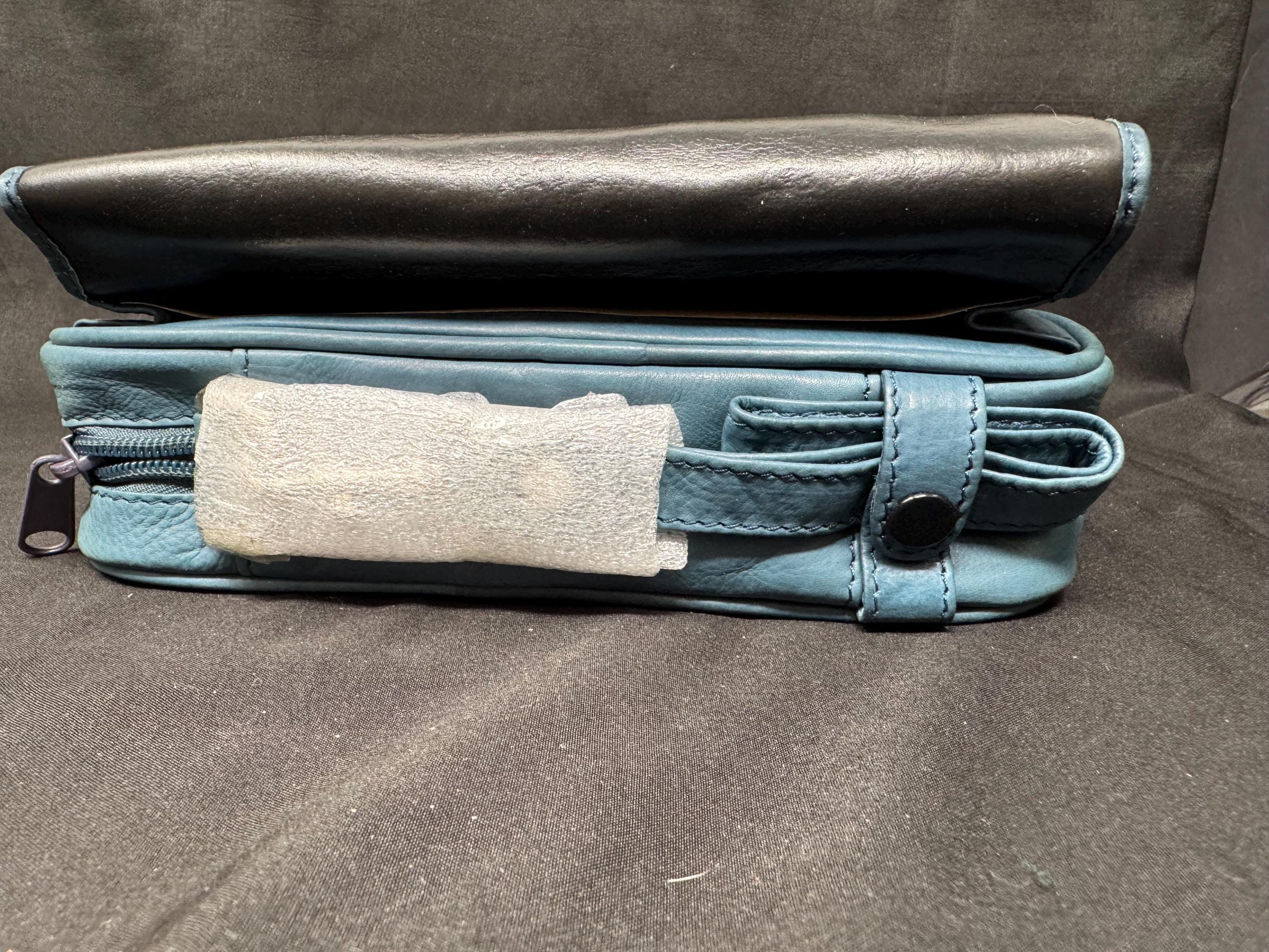 German Blue Leather 4-Pipe Organizer Bag, 8x6x2 inches | Tobacco & Tool Storage Case 5
