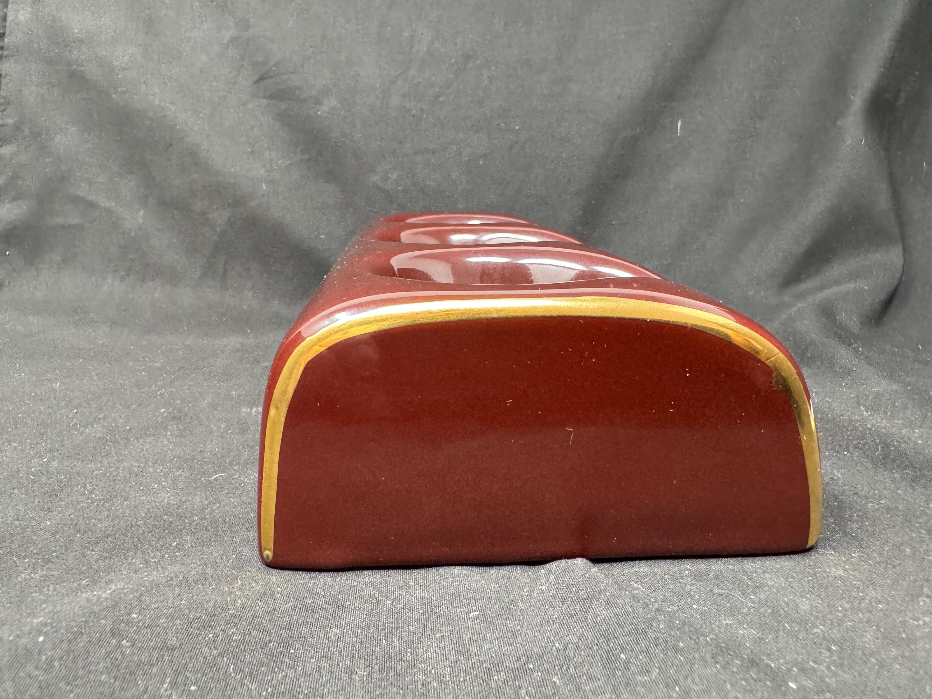 Art Deco Revival Chocolate Ceramic Triple Pipe Stand - New Old Stock NOS 7