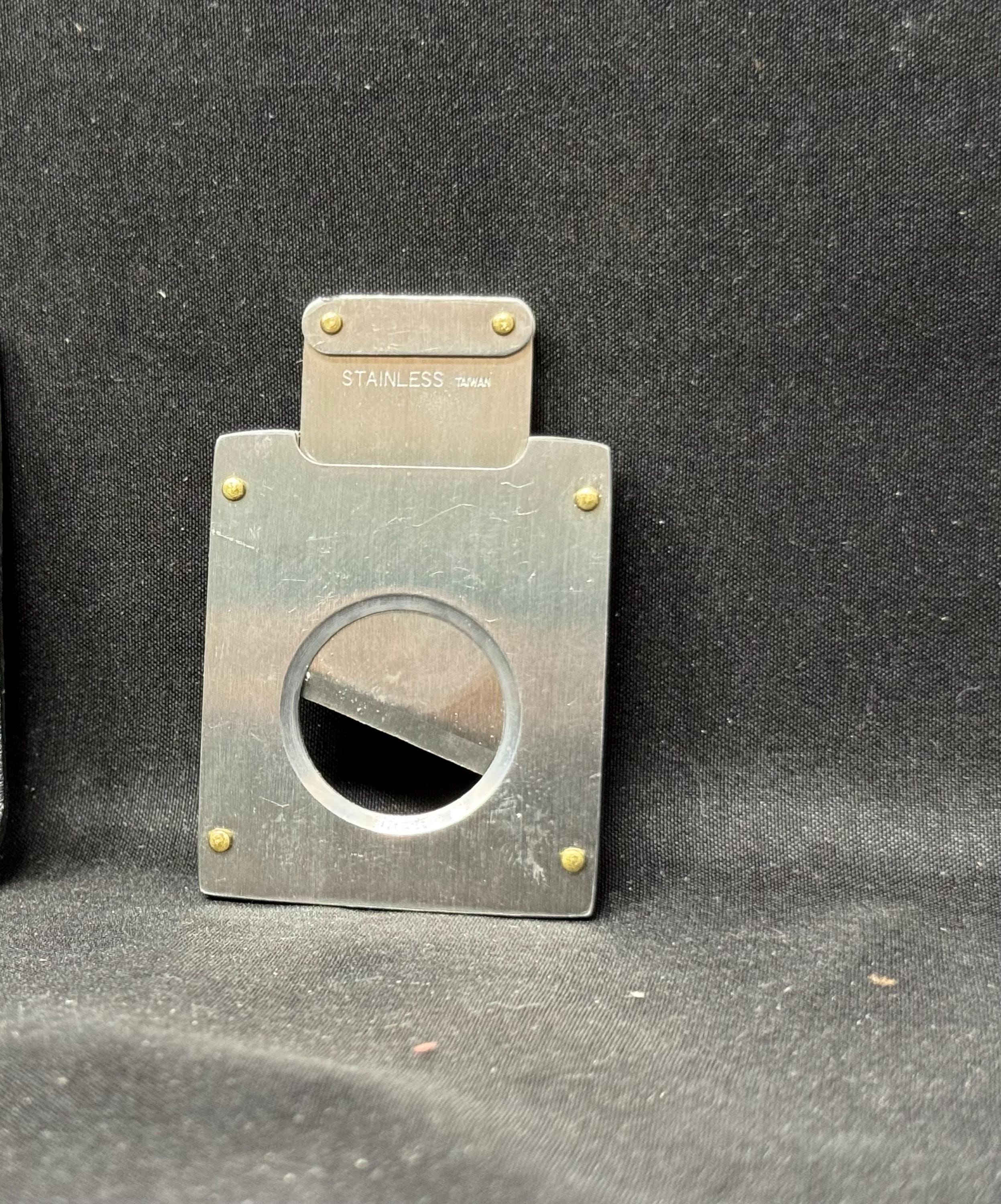 Precision Metal Cigar Cutter, Stainless Steel Finish, Copper Accents