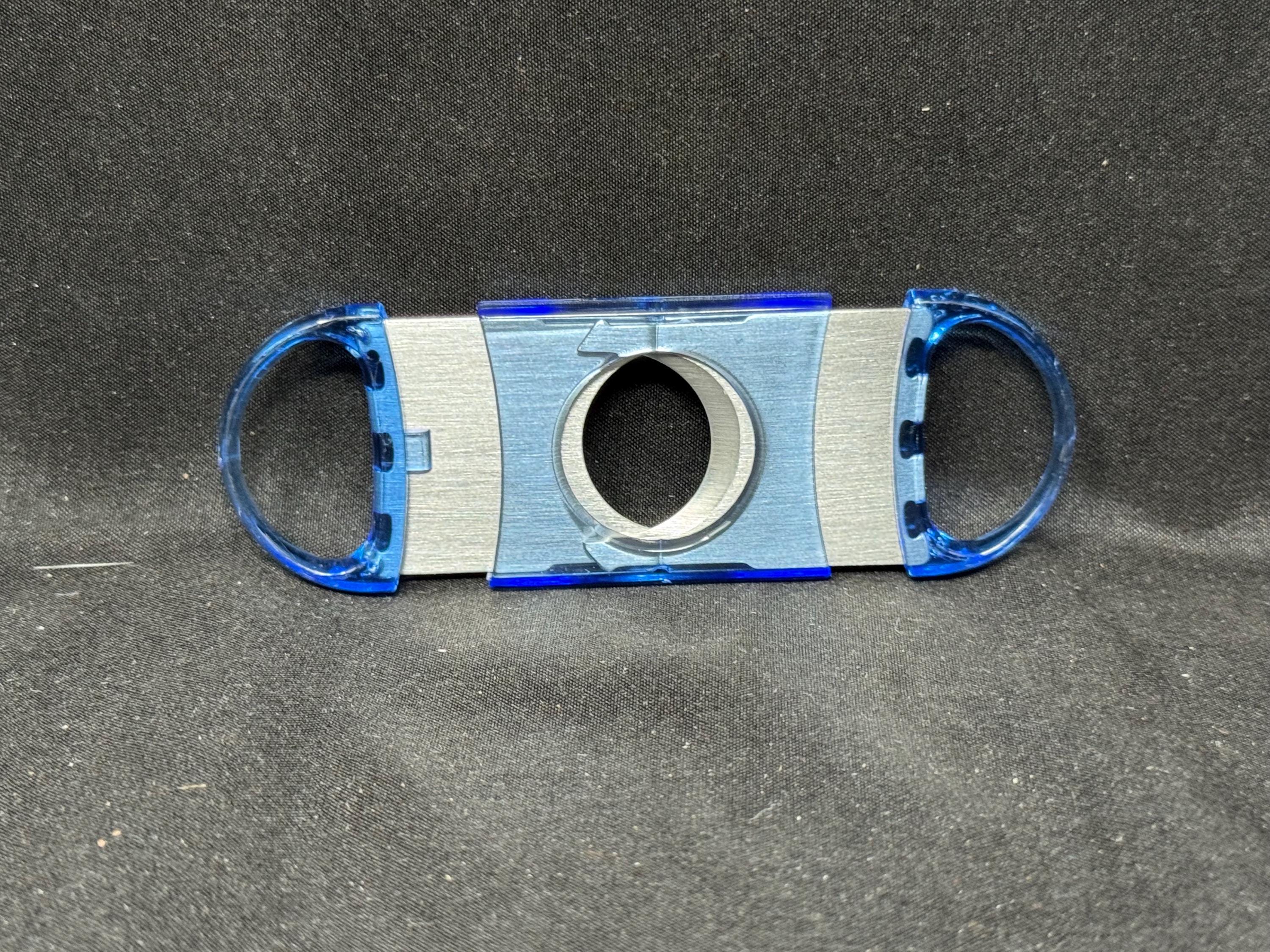 Mid-Century Translucent Blue Guillotine Cigar Cutter, 3 inch, Circa 1950s-1960s 2