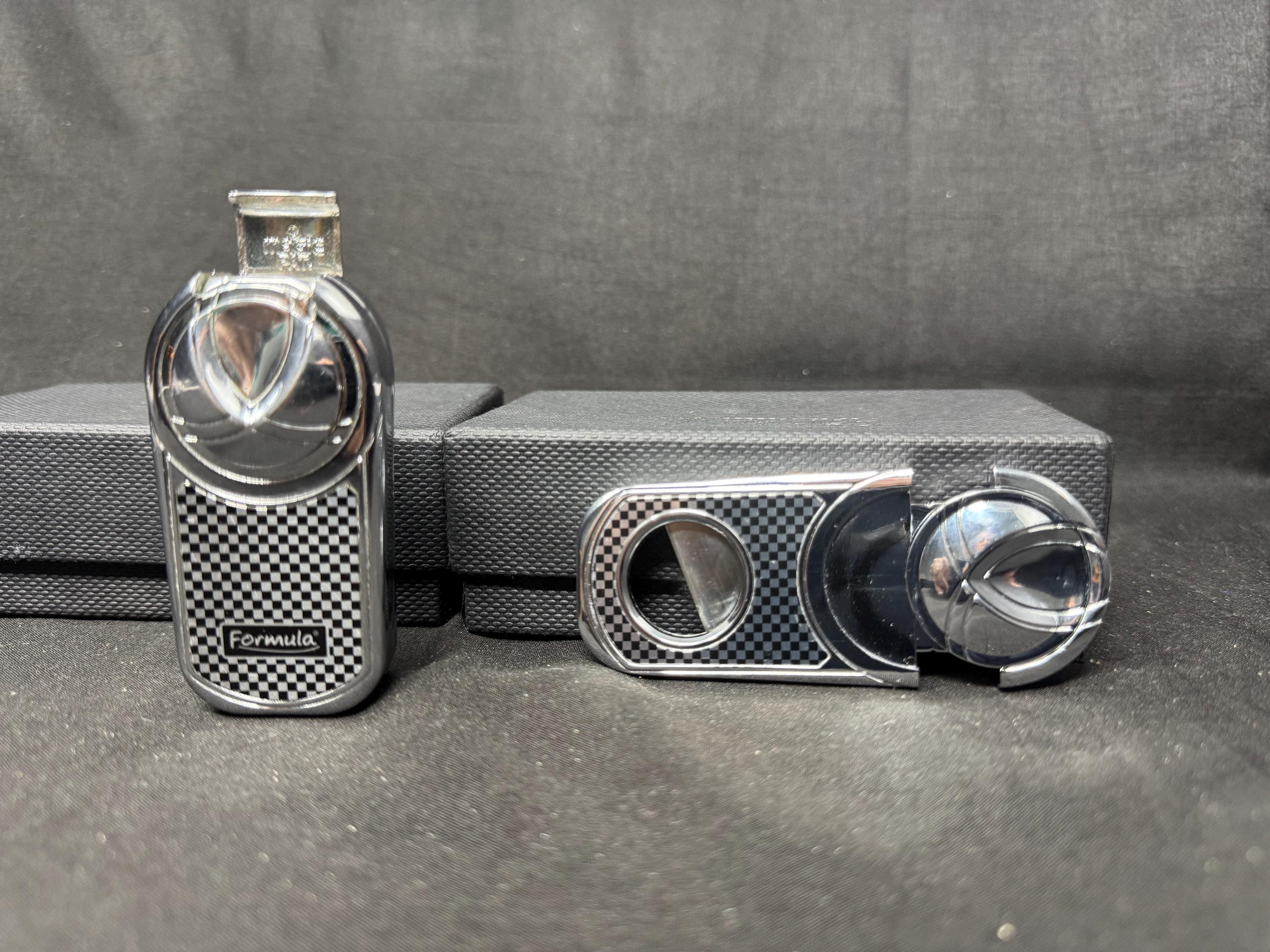 Furmula Magic Patent Jet Lighter & Cigar Cutter Set Chrome Square-Line 2