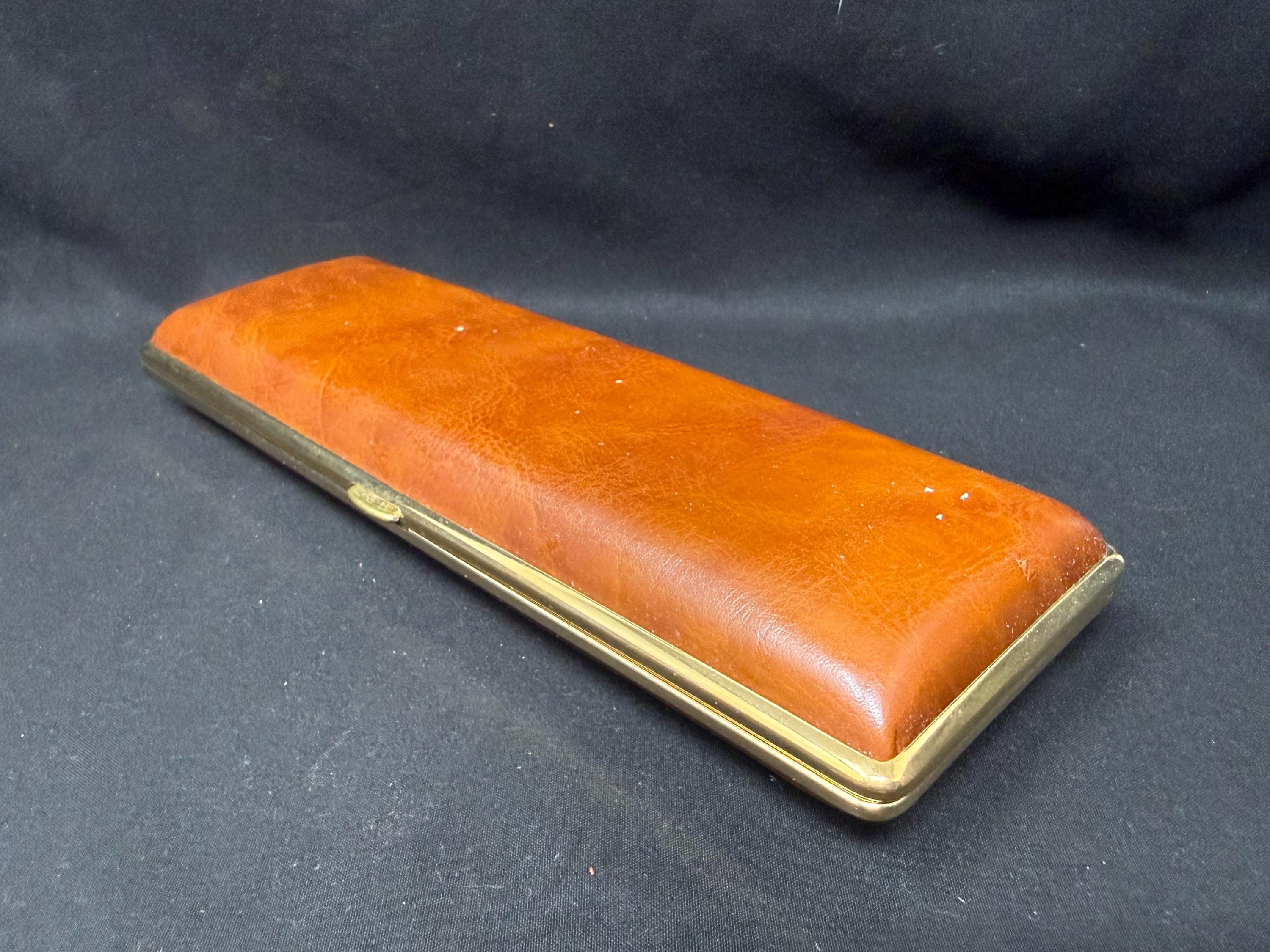 Antique German Leather Cigar Case with Metal Frame, Mid-20th Century NOS 7