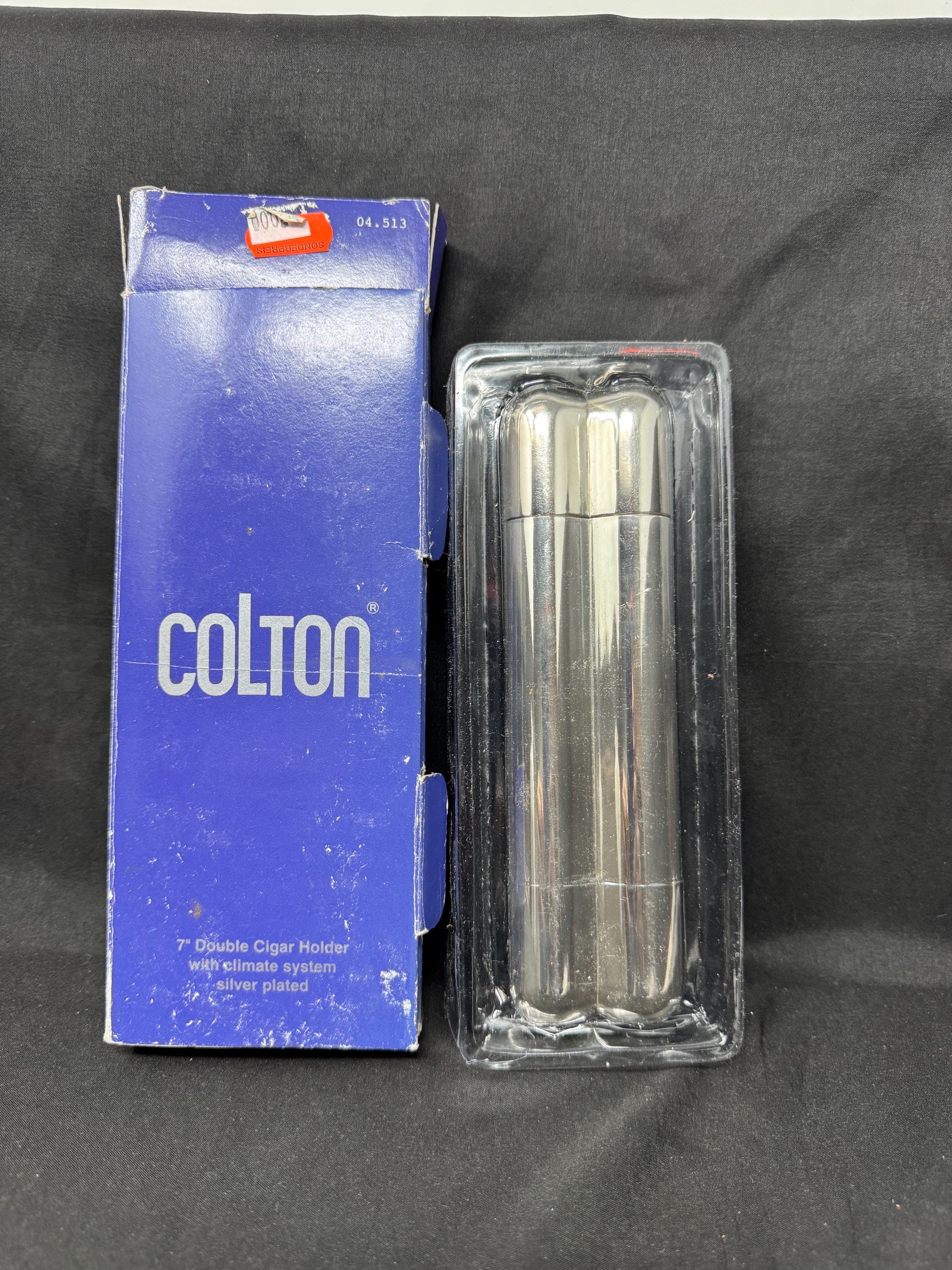 Coltron Silver-Plated Dual Cigar Tube, Humidity Control System, c.1950s NOS