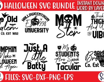 Halloween SVG Bundle: 20 Witch, Ghost, Pumpkin Designs (Digital Download