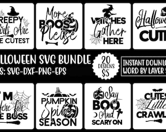 Halloween SVG Bundle: 20 Witch, Ghost, Pumpkin Designs (Digital Download